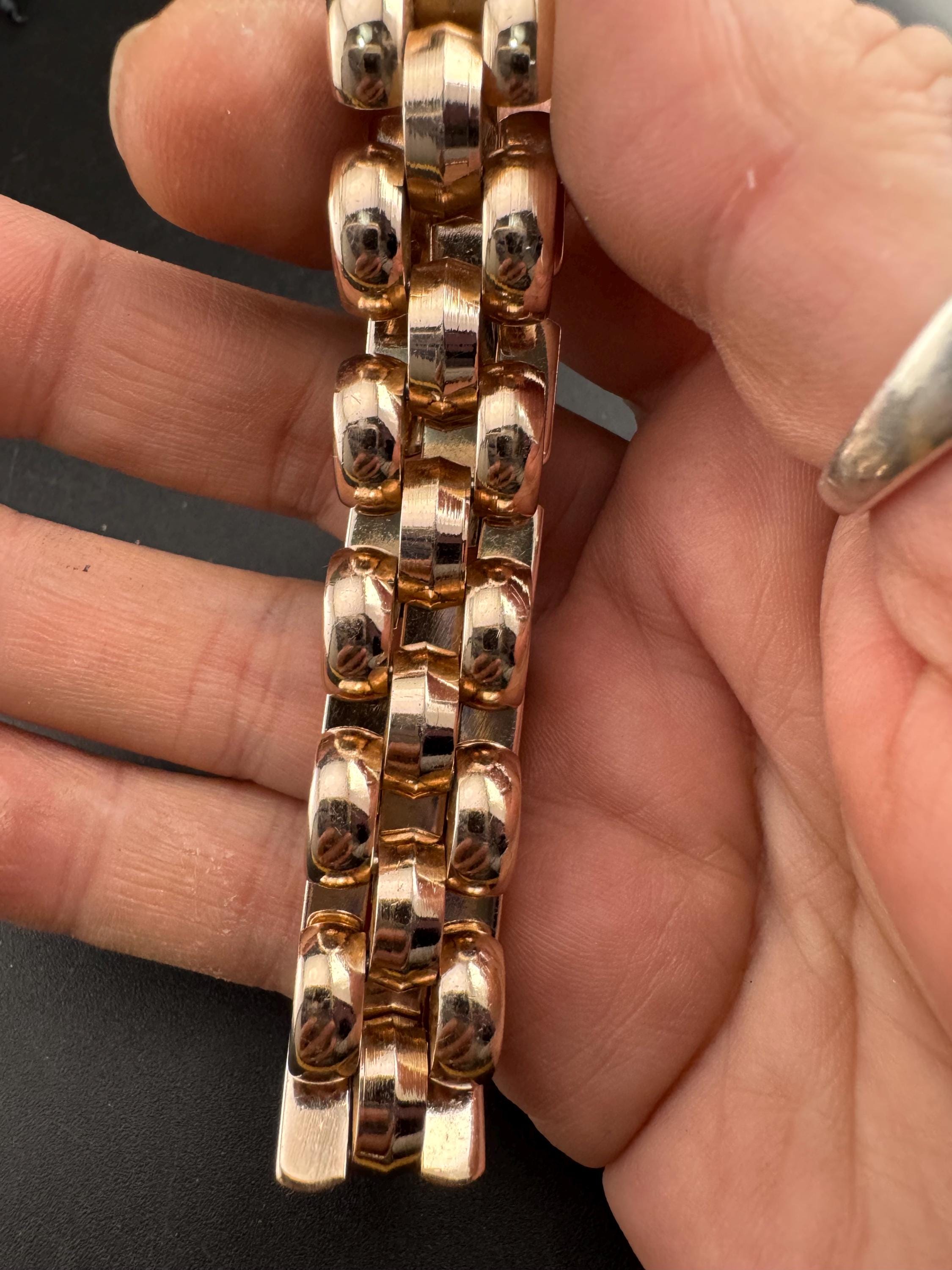 De Farre copper rose gold tone brick chain bracelet, 18.5cm French vintage