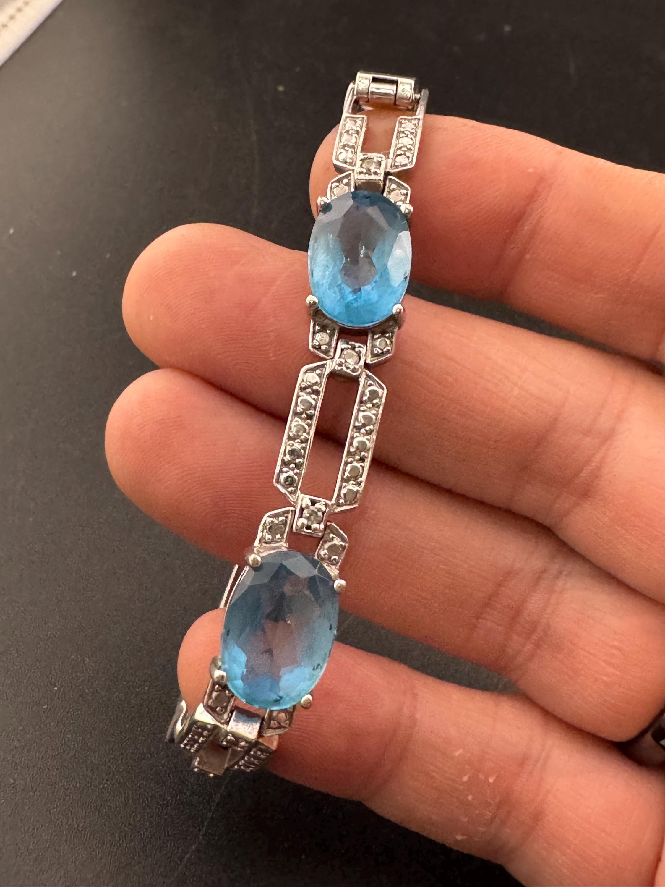 Signed JBK silver plated sapphire diamanté art deco cocktail bracelet, Jaqueline Kennedy