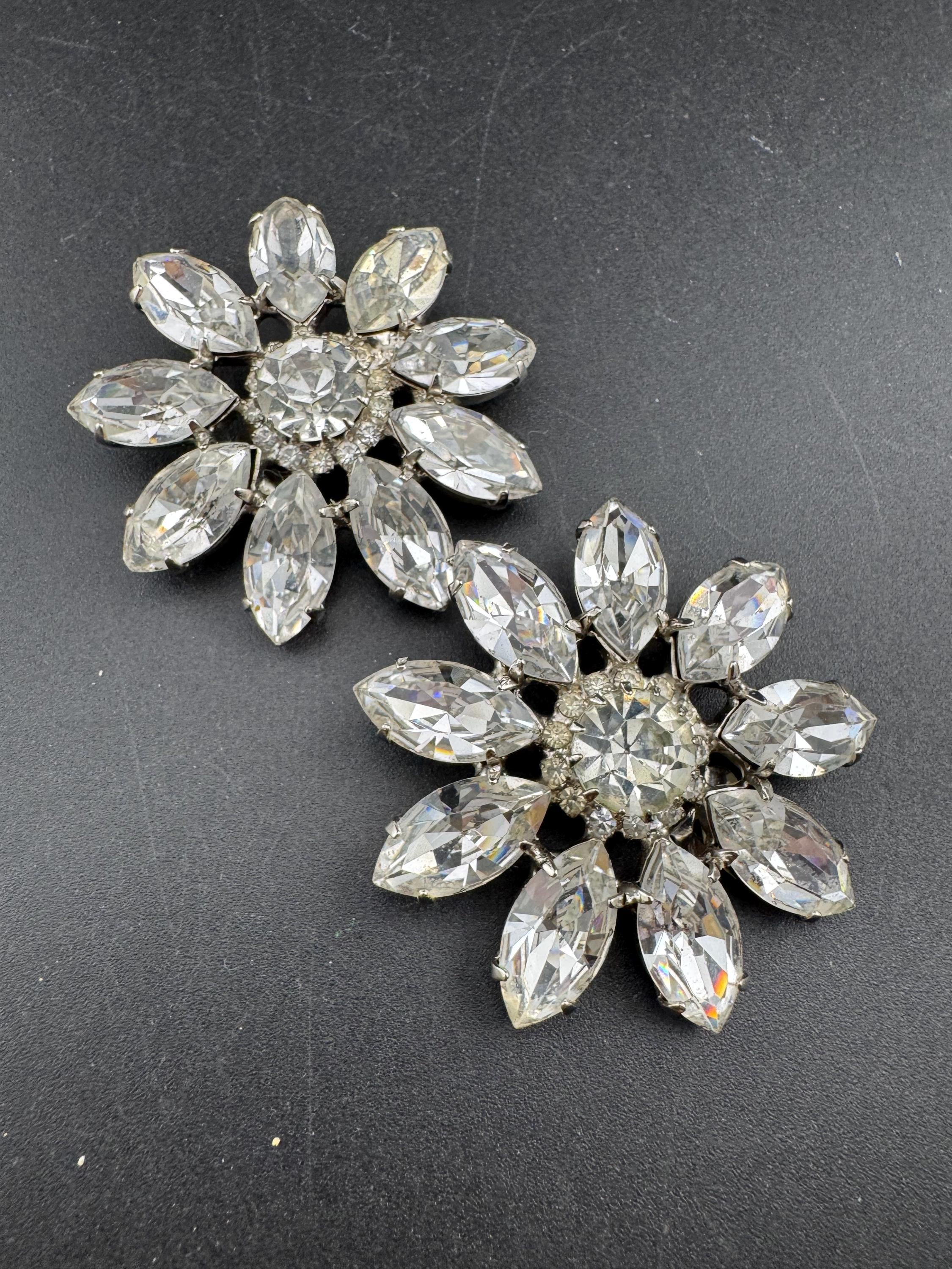 Signed Butler and Wilson oversized Crystal clip on earrings, 5cm silver plated