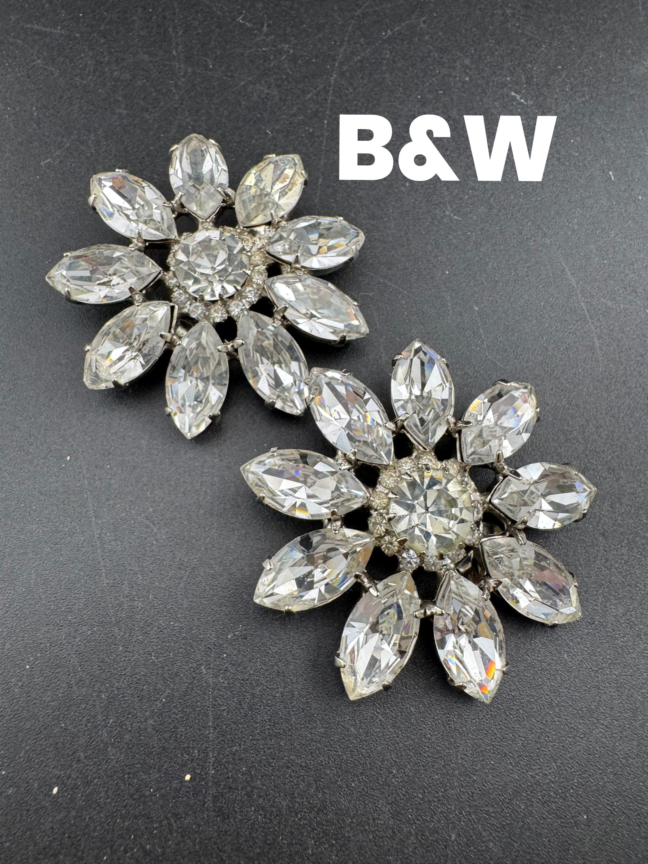 Signed Butler and Wilson oversized Crystal clip on earrings, 5cm silver plated