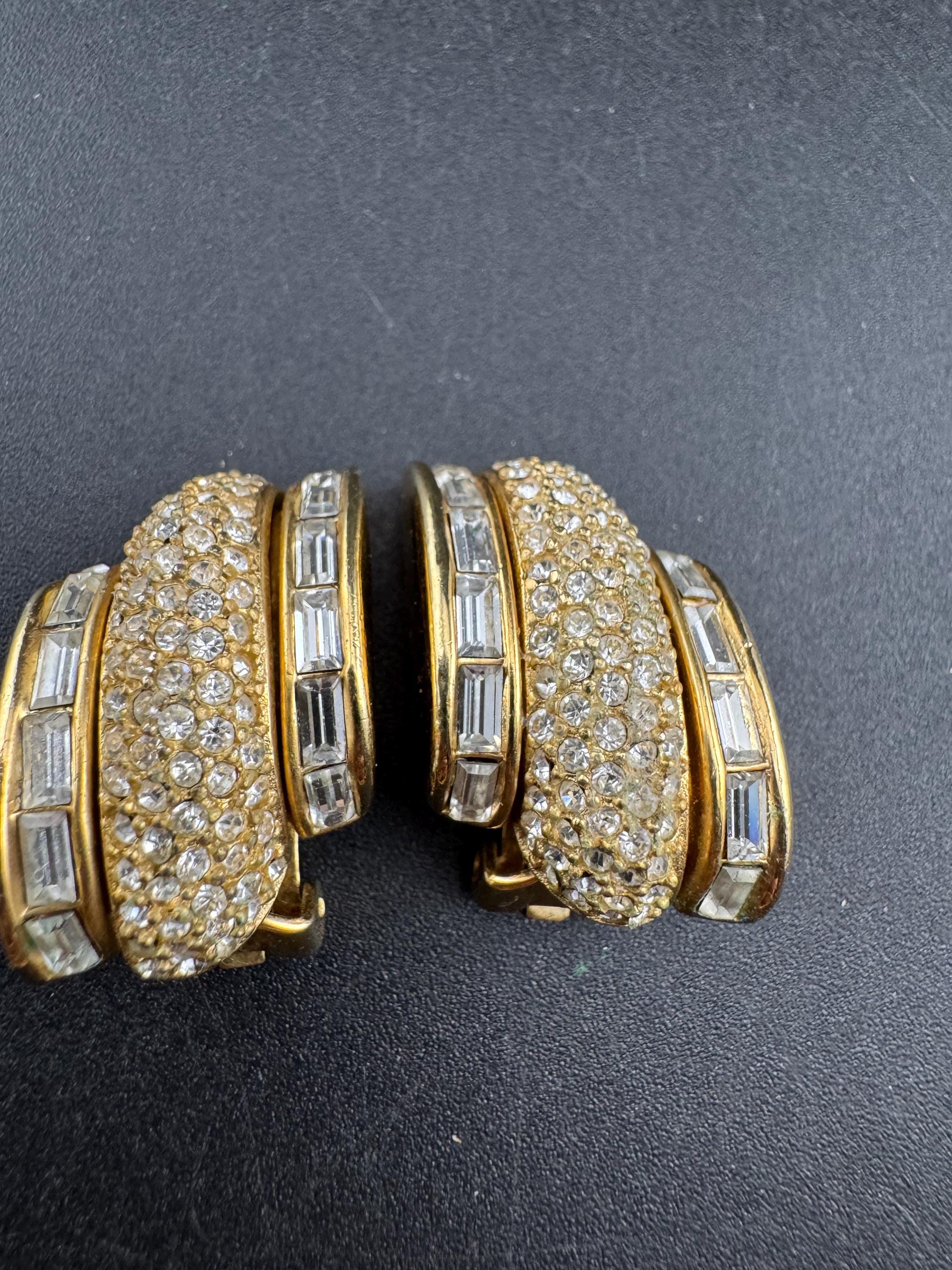 Signed GROSSE clear baguette crystal Diamante clip on earrings, high end 3cm designer studs