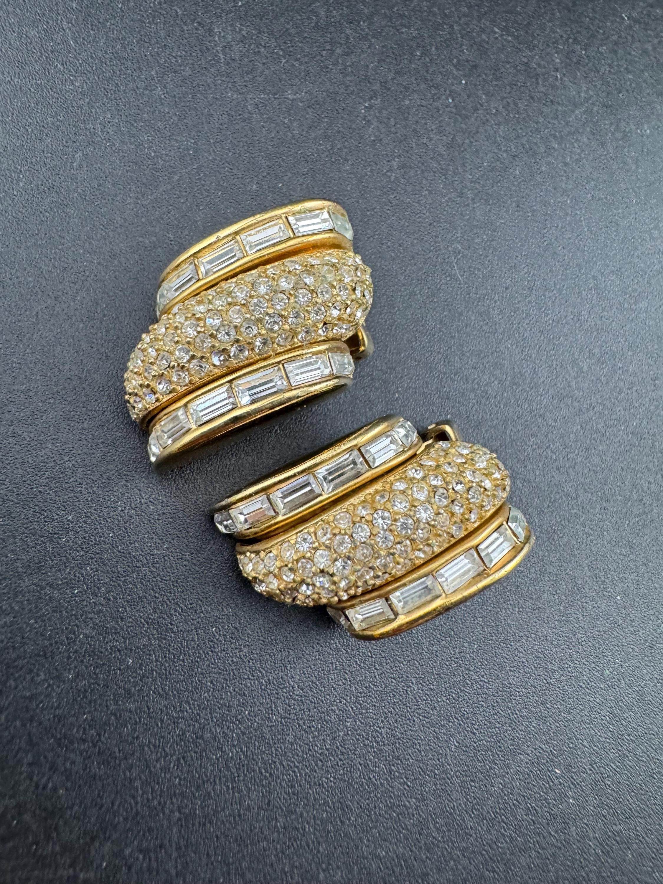 Signed GROSSE clear baguette crystal Diamante clip on earrings, high end 3cm designer studs