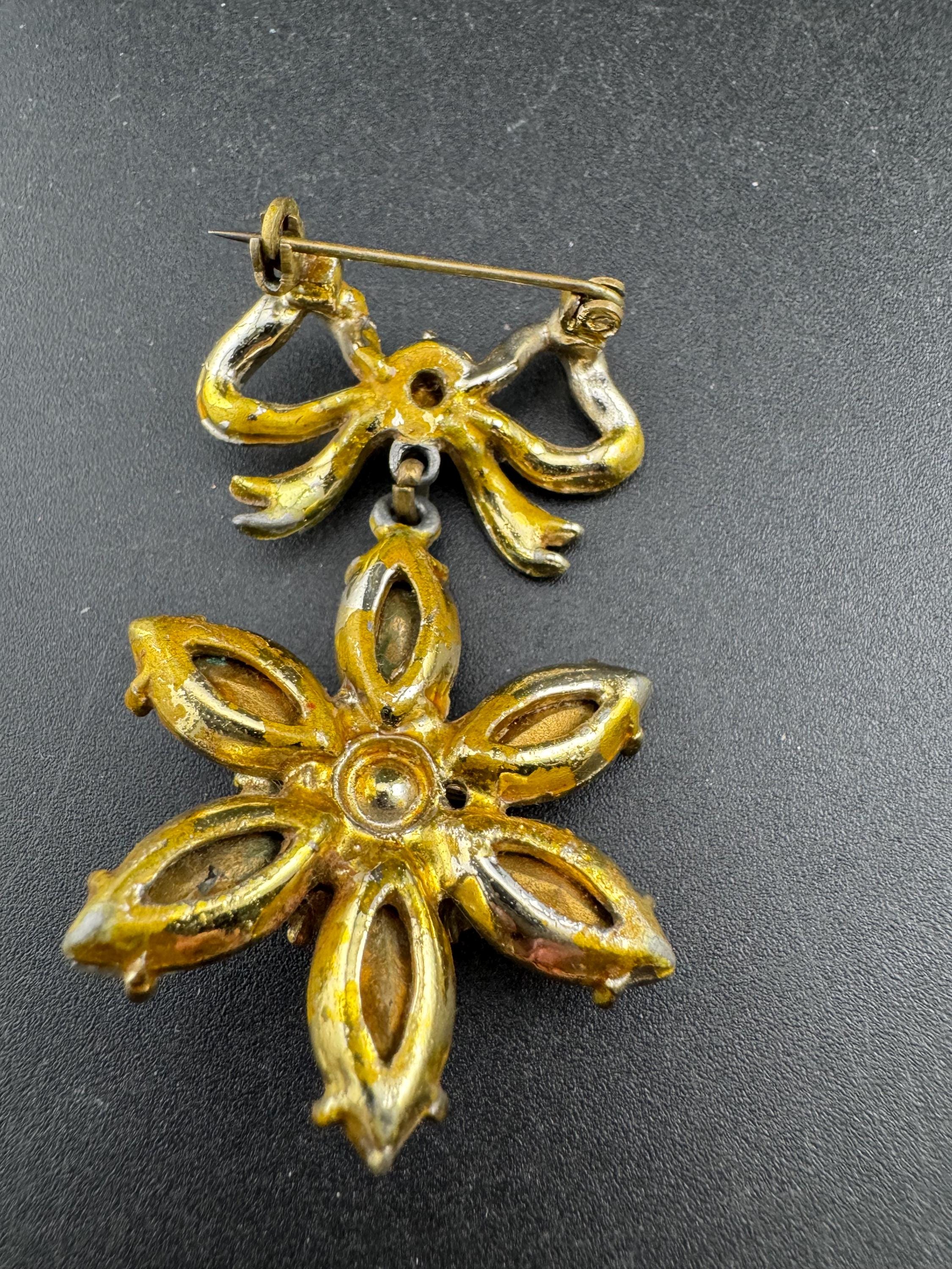 vintage gold brown cognac glass pendant drop star brooch