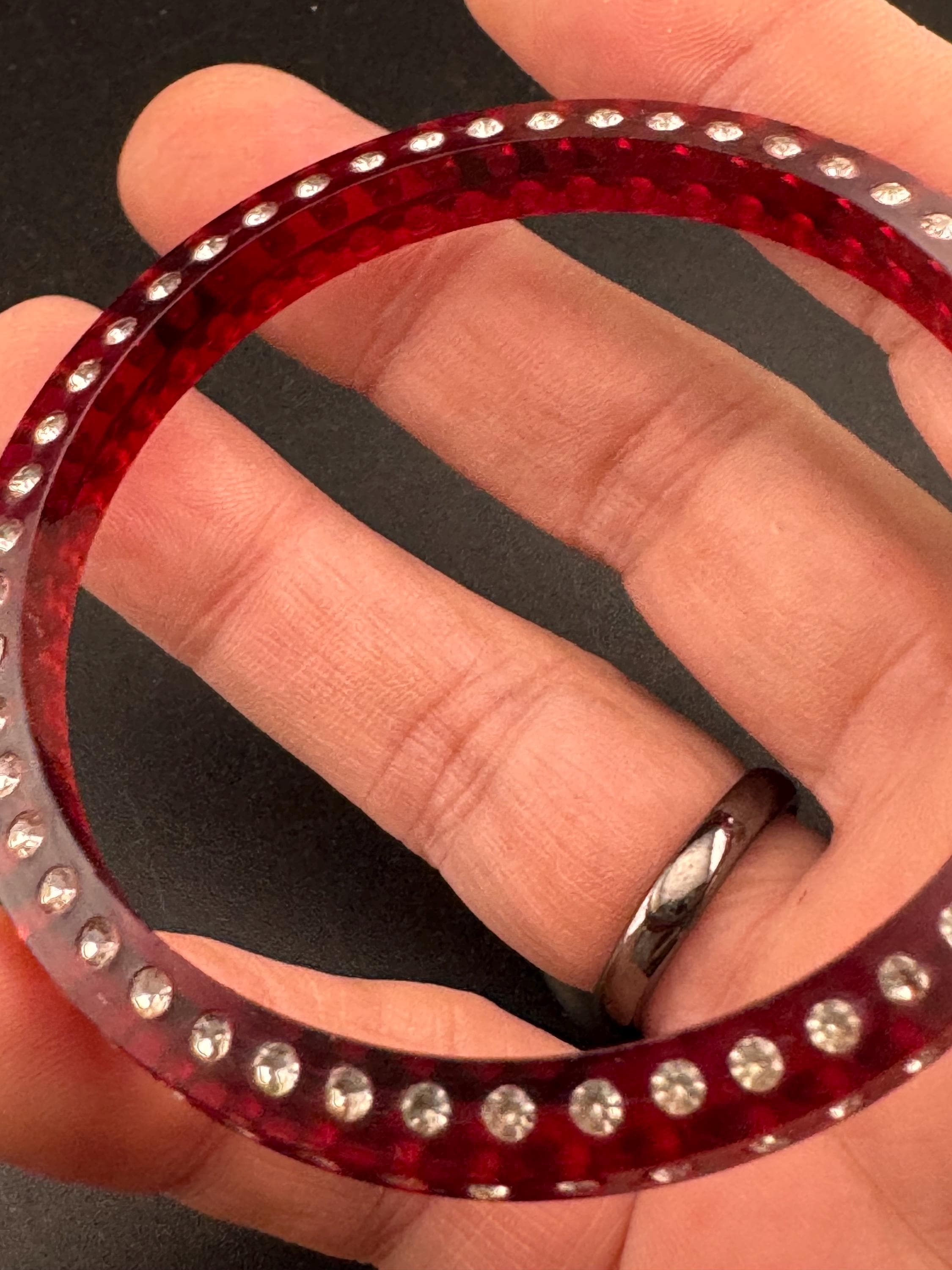Art Deco early root beer red plastic sparkly paste bangle.
