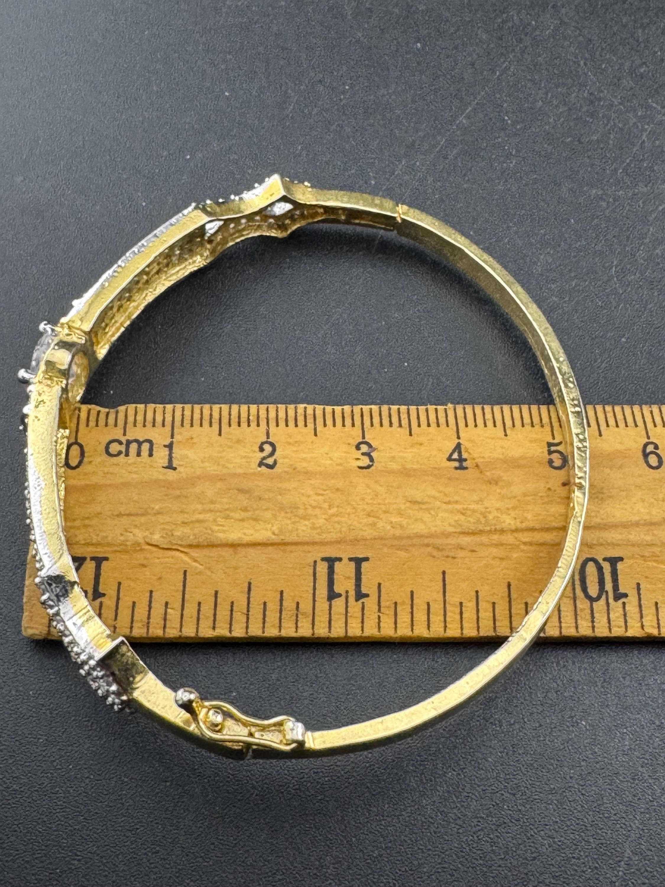 Vintage clear diamanté hinged pave set crystal bangle, gold plated