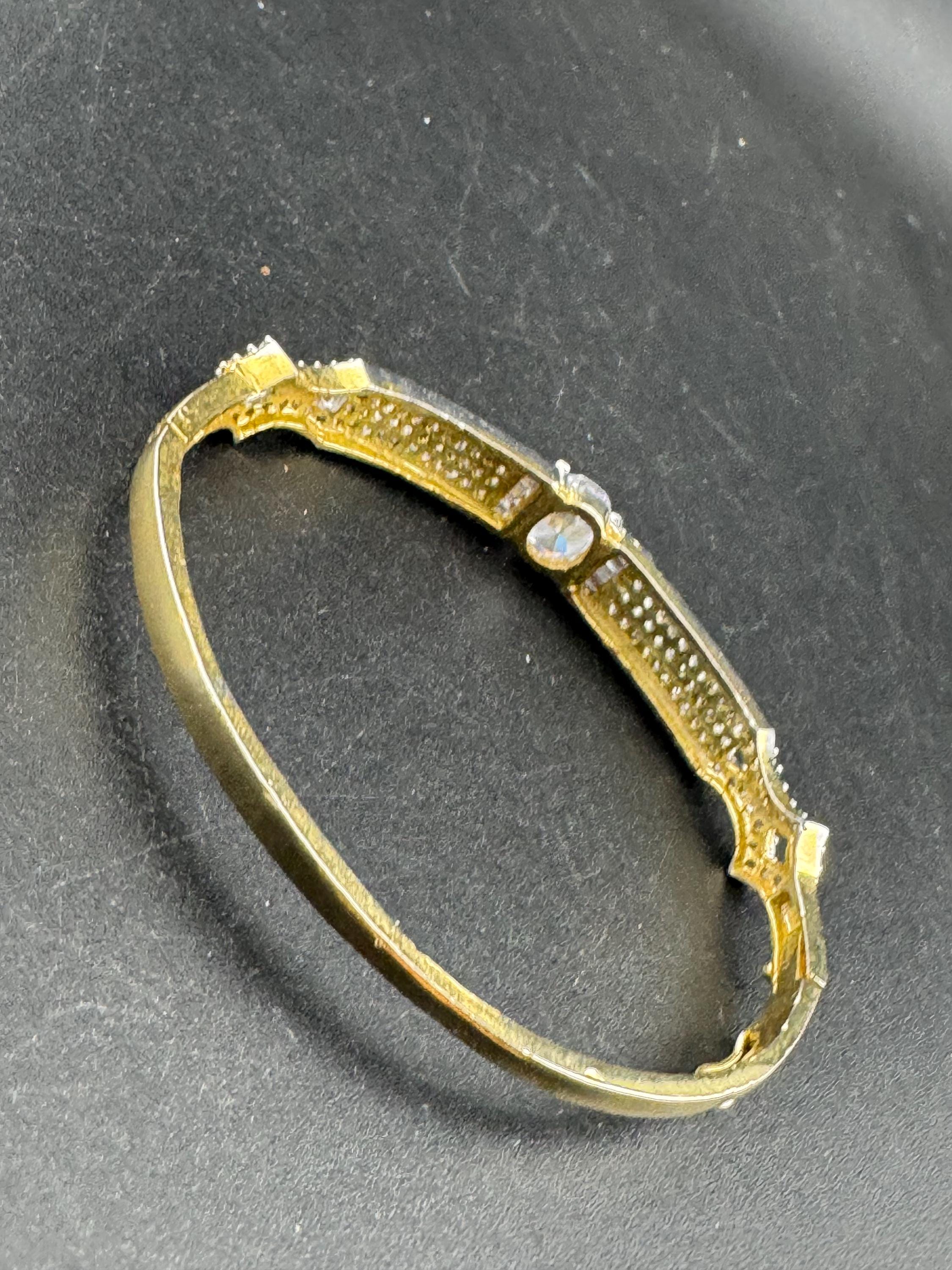 Vintage clear diamanté hinged pave set crystal bangle, gold plated