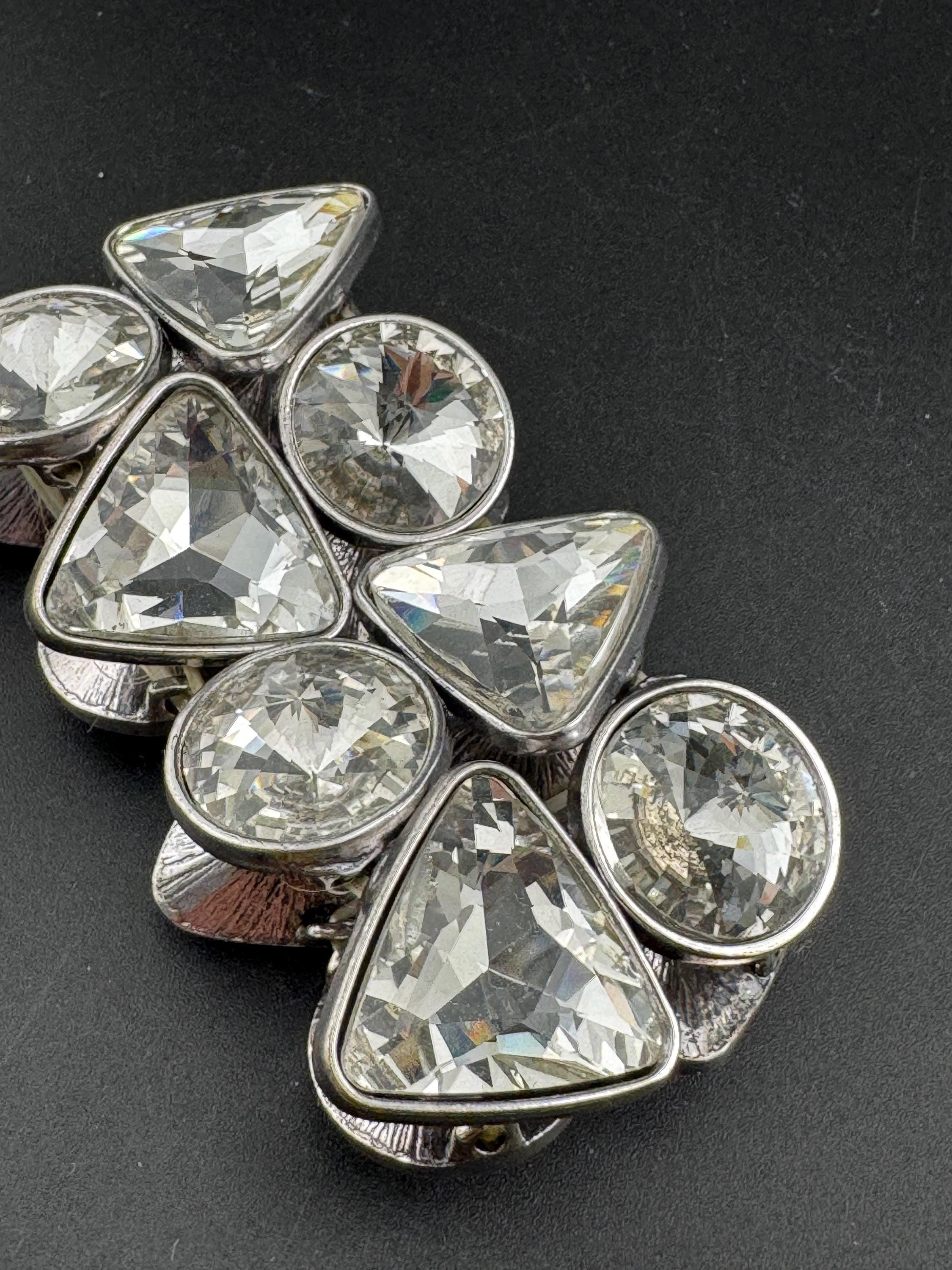 Retro wide silver tone Rivoli crystal stretch Bangle, diamanté Bracelet