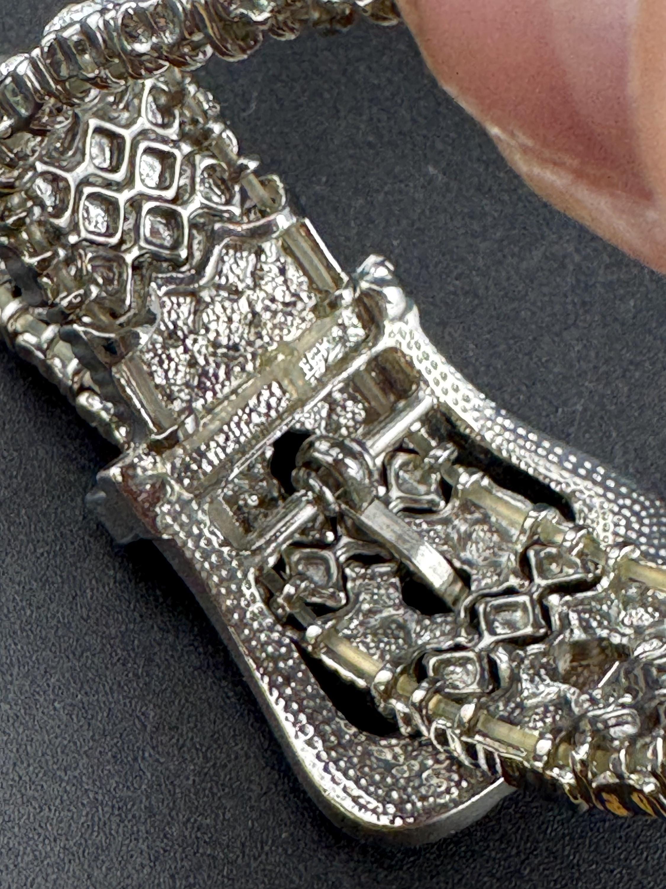 Vintage clear diamanté belt buckle bracelet, adjustable 1980s 1990s