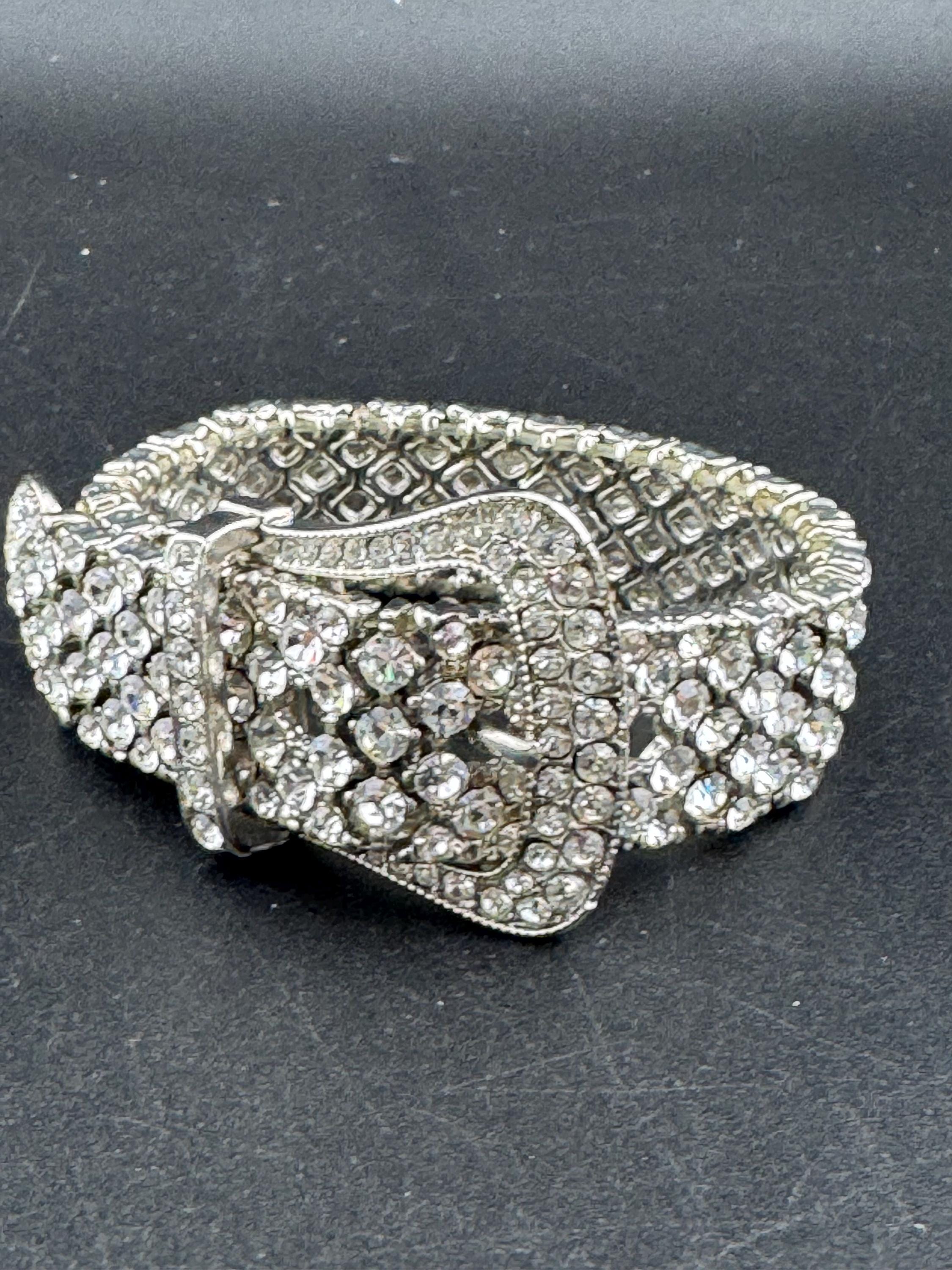 Vintage clear diamanté belt buckle bracelet, adjustable 1980s 1990s