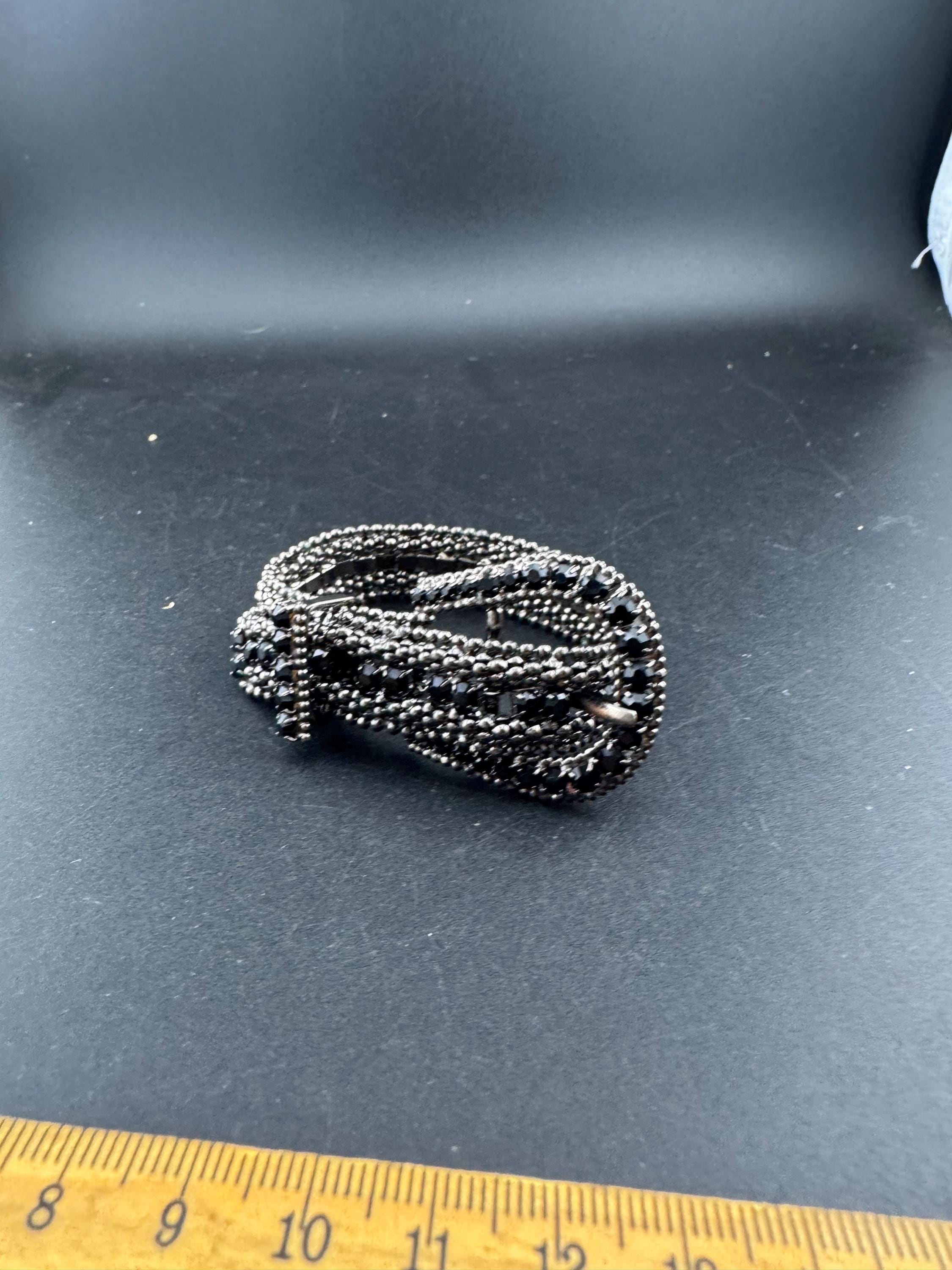 Retro dark grey diamante rhinestone buckle bracelet , 1980s 1990s