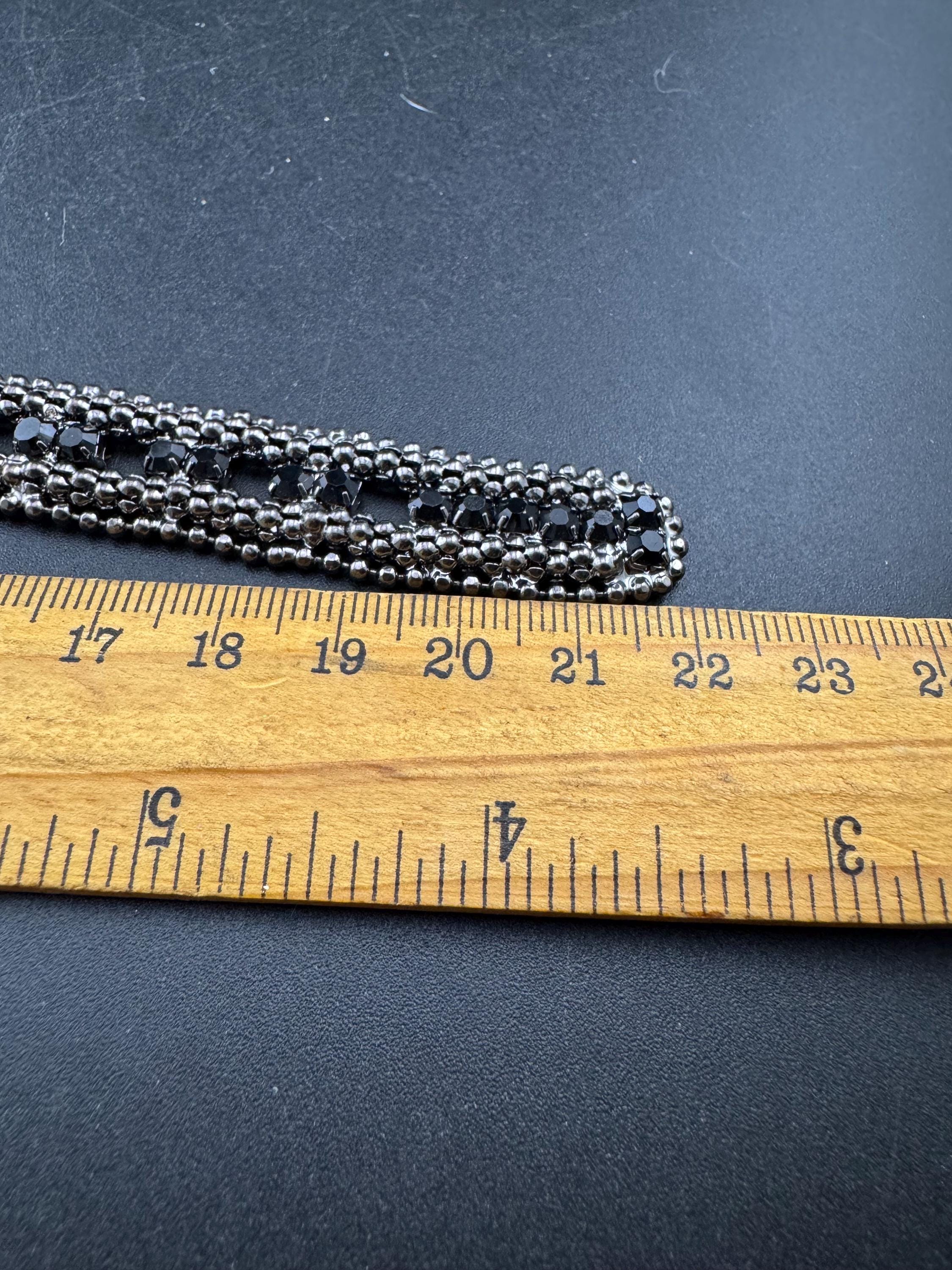 Retro dark grey diamante rhinestone buckle bracelet , 1980s 1990s