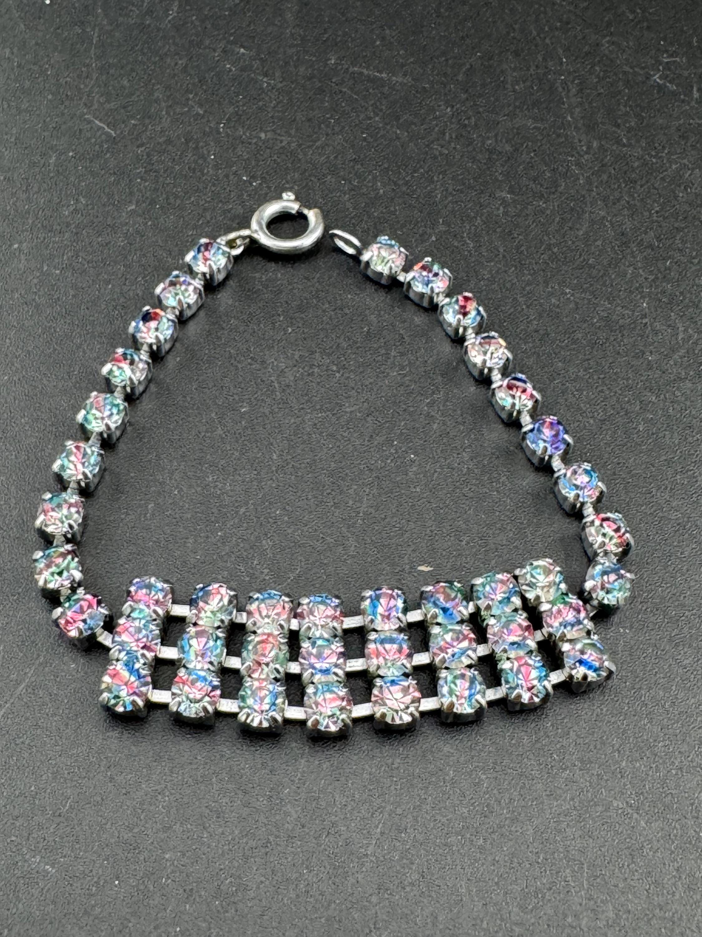 Vintage iris glass slim diamanté cocktail bracelet, 3 row