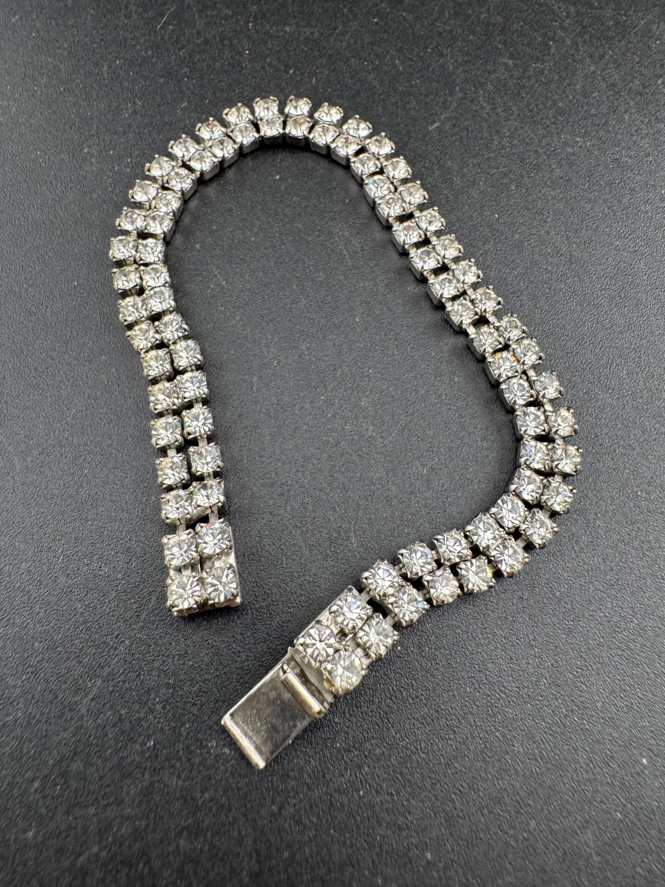 Reserved Vintage slim 2 row silver clear diamanté crystal cocktail tennis bracelet