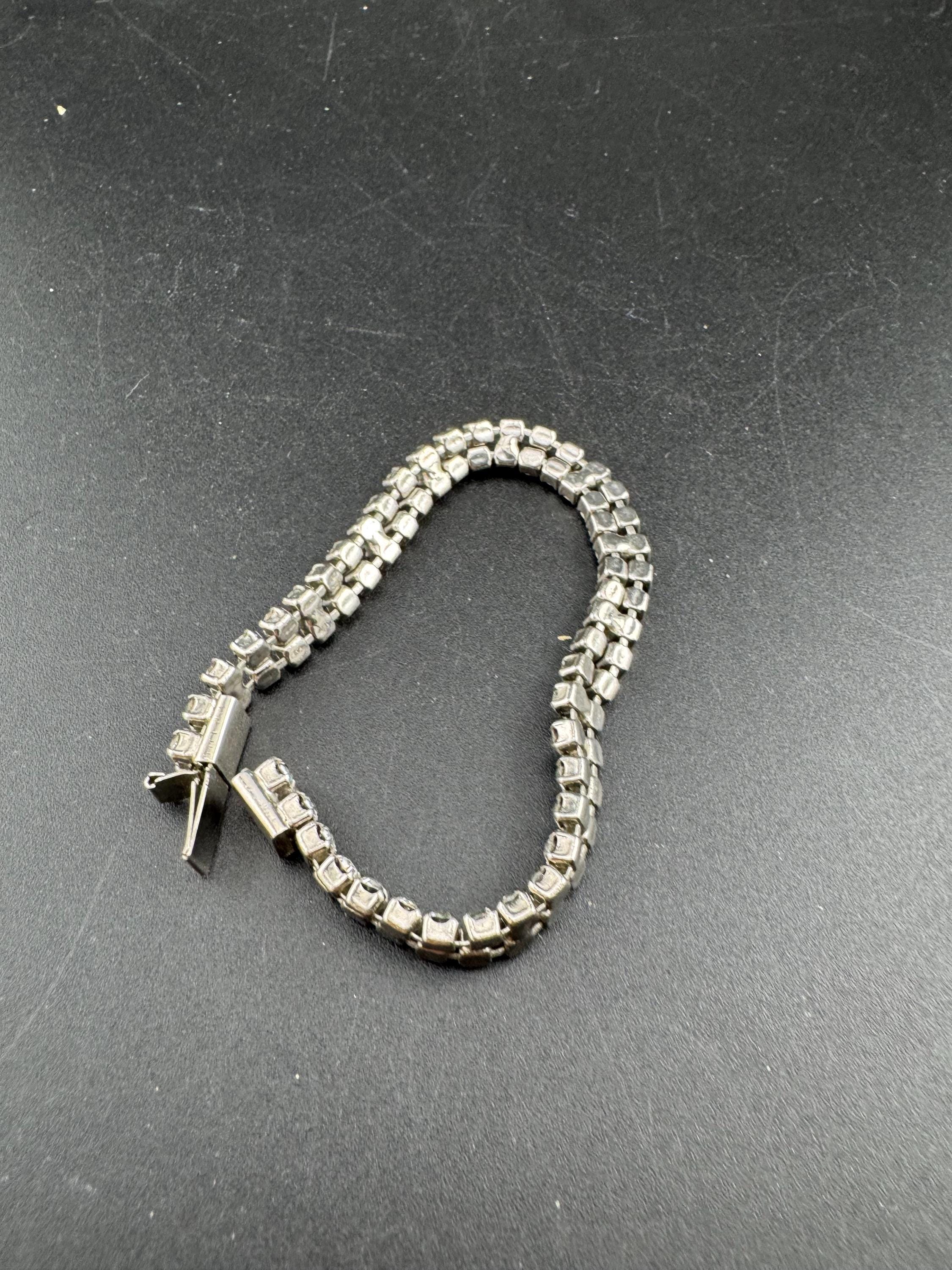 Reserved Vintage slim 2 row silver clear diamanté crystal cocktail tennis bracelet