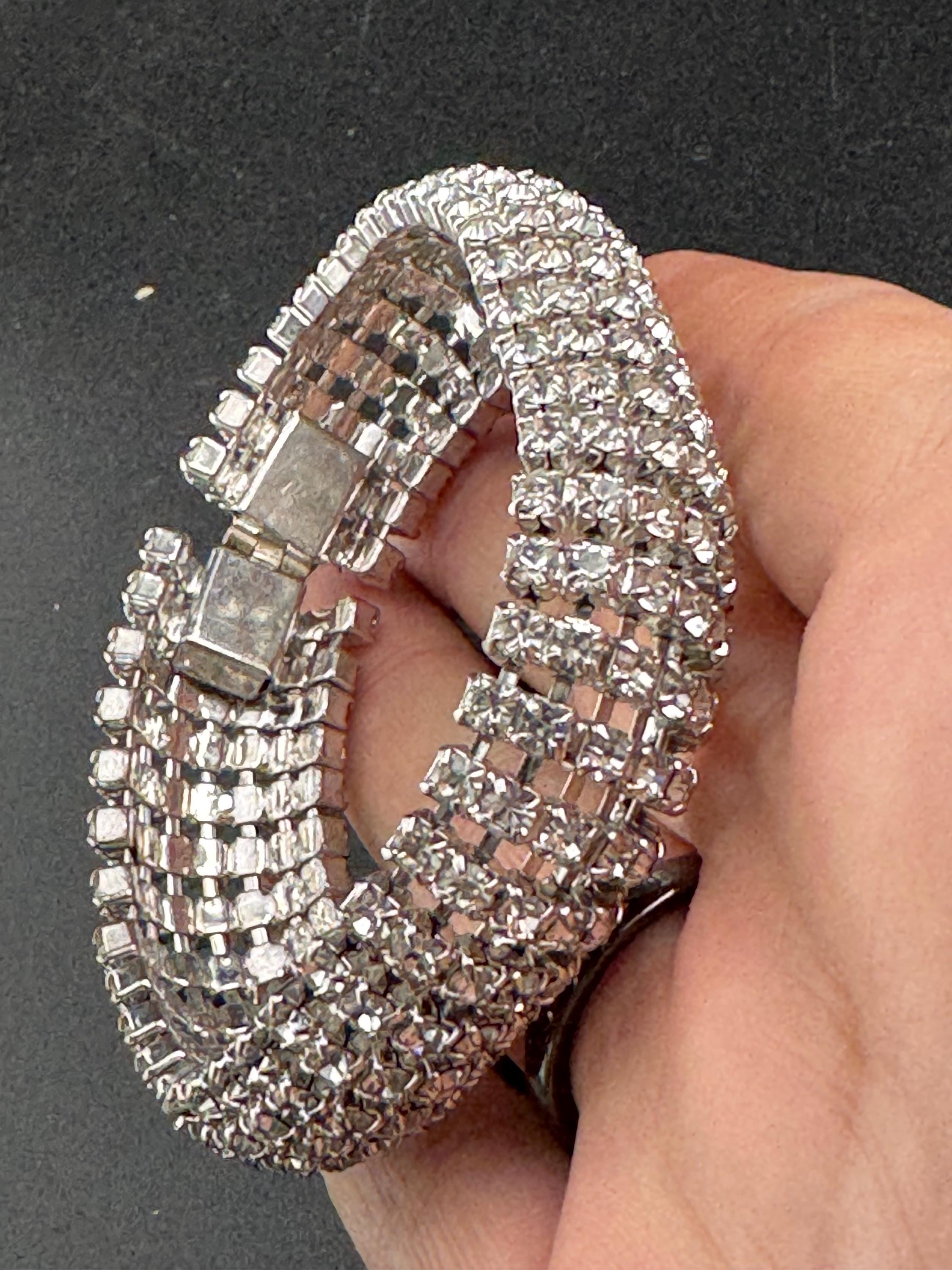 Vintage wide 8 row silver clear diamanté crystal cocktail tennis bracelet