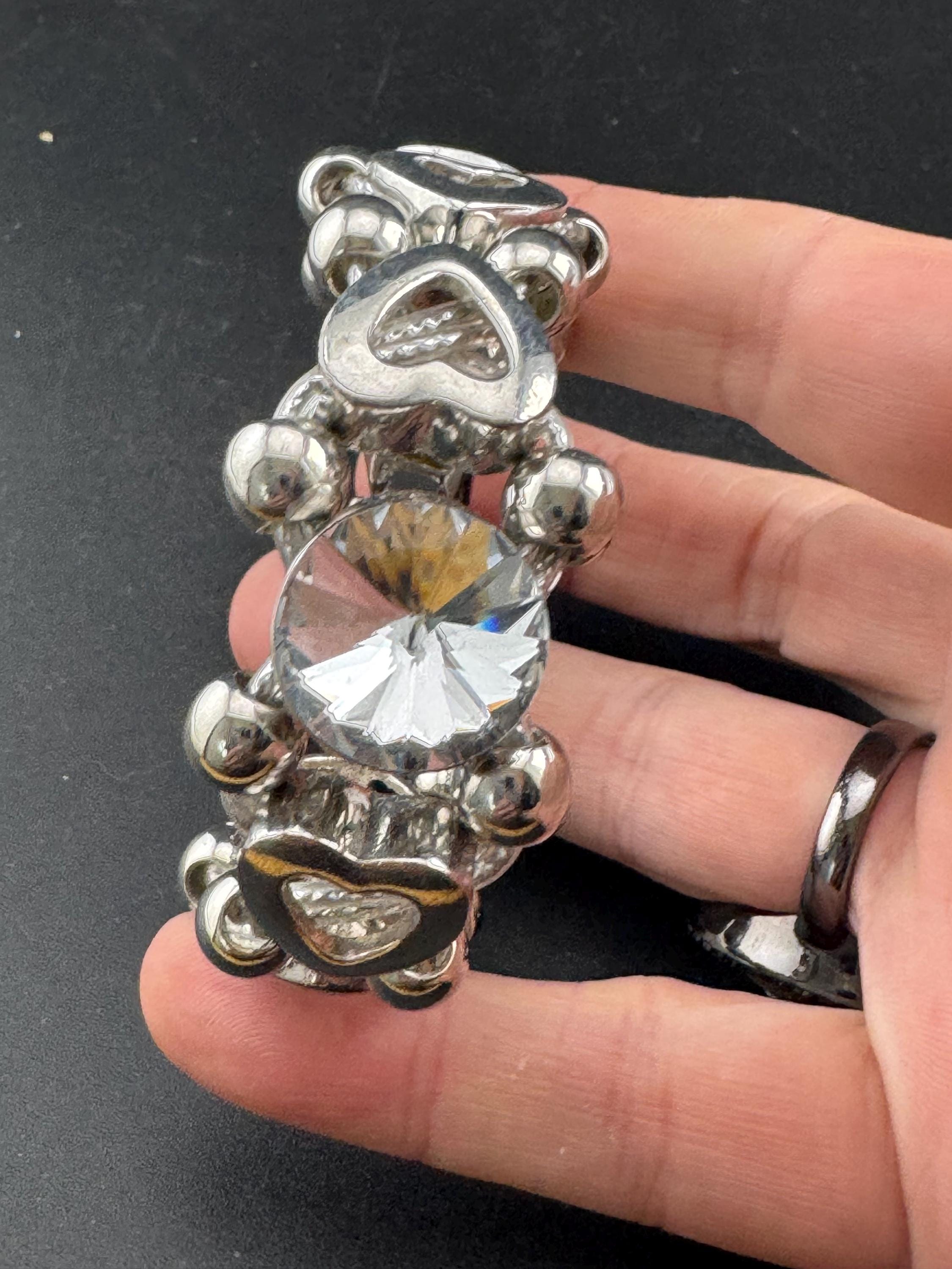 Retro chunky 2.5cm wide silver clear Rivoli crystal cocktail tennis bracelet