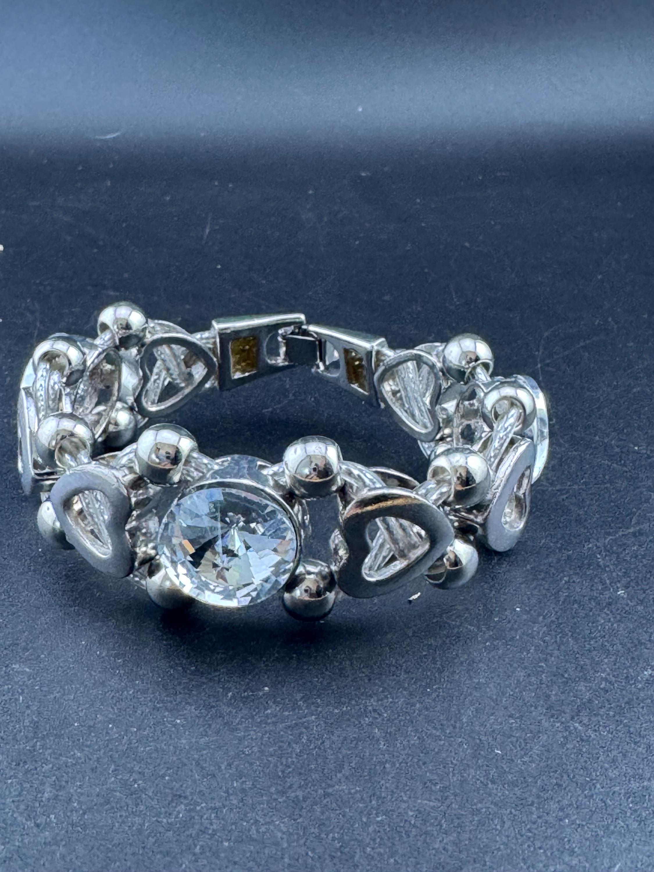 Retro chunky 2.5cm wide silver clear Rivoli crystal cocktail tennis bracelet
