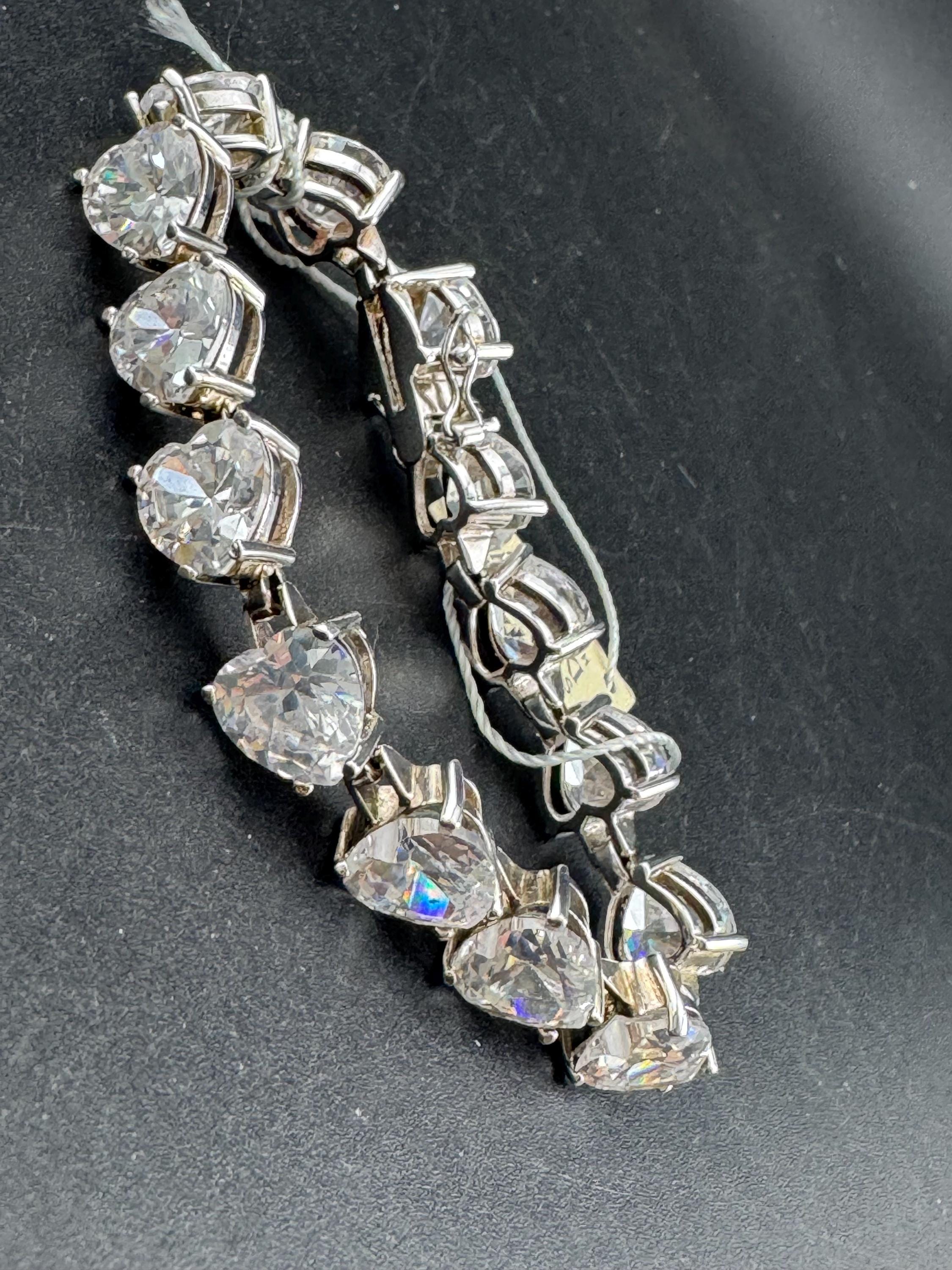 Retro Swarovski Crystal wide silver clear love heart cocktail tennis bracelet