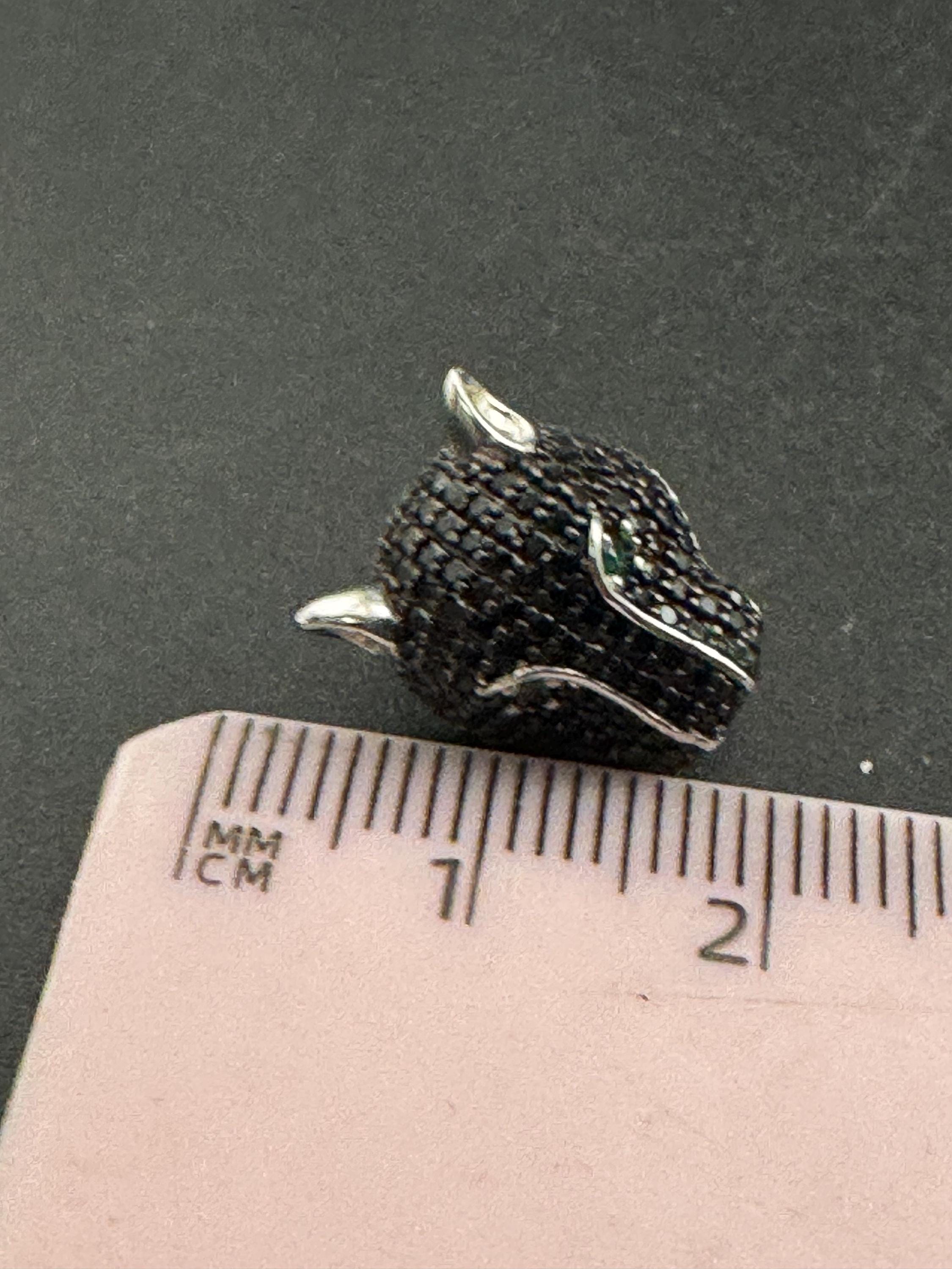 Sterling Silver Leopard Stud Earrings, Black CZ Crystal Eyes