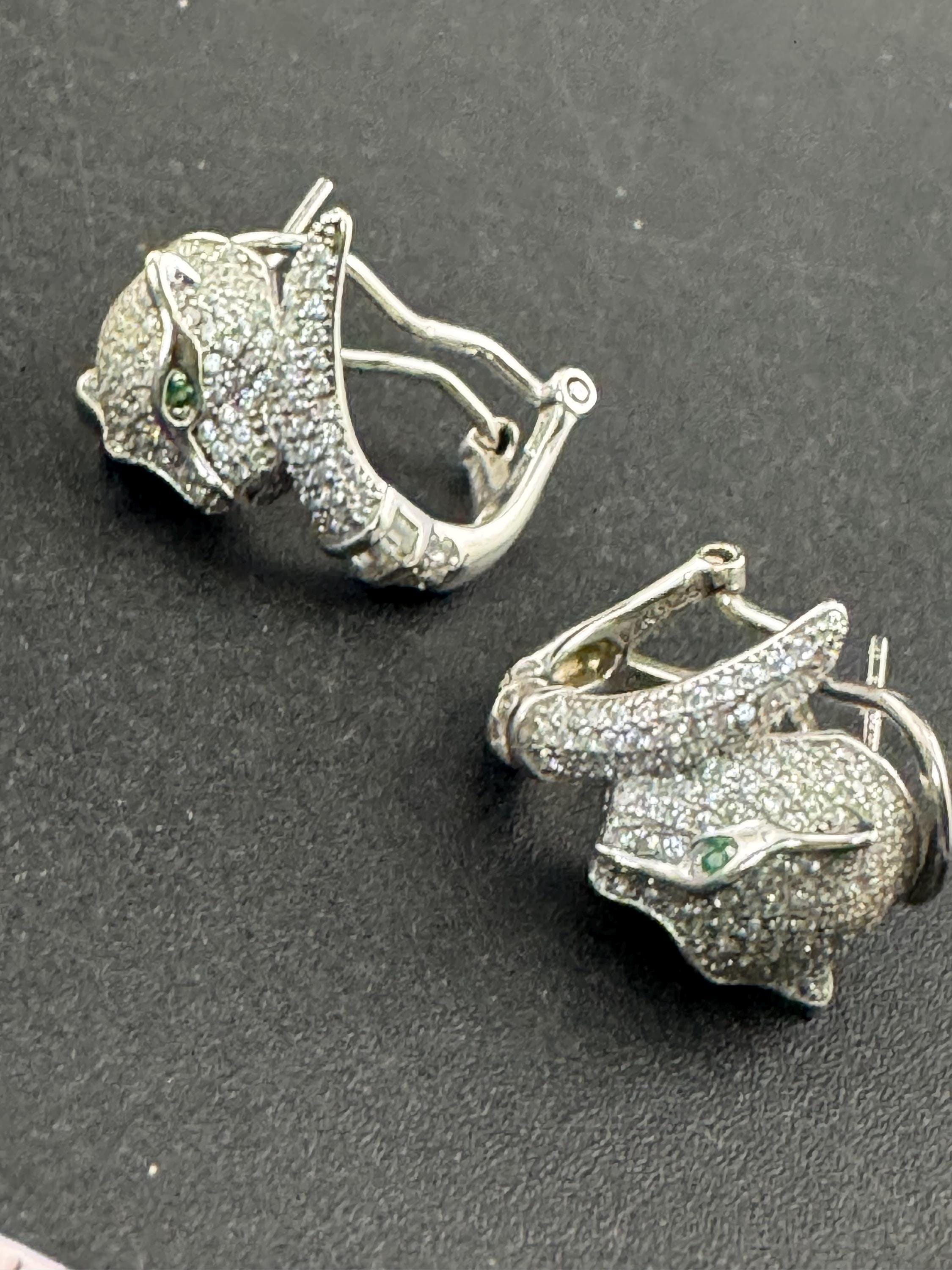 Sterling Silver Leopard Stud Earrings, Clear CZ Crystal, Big Cat Jewelry