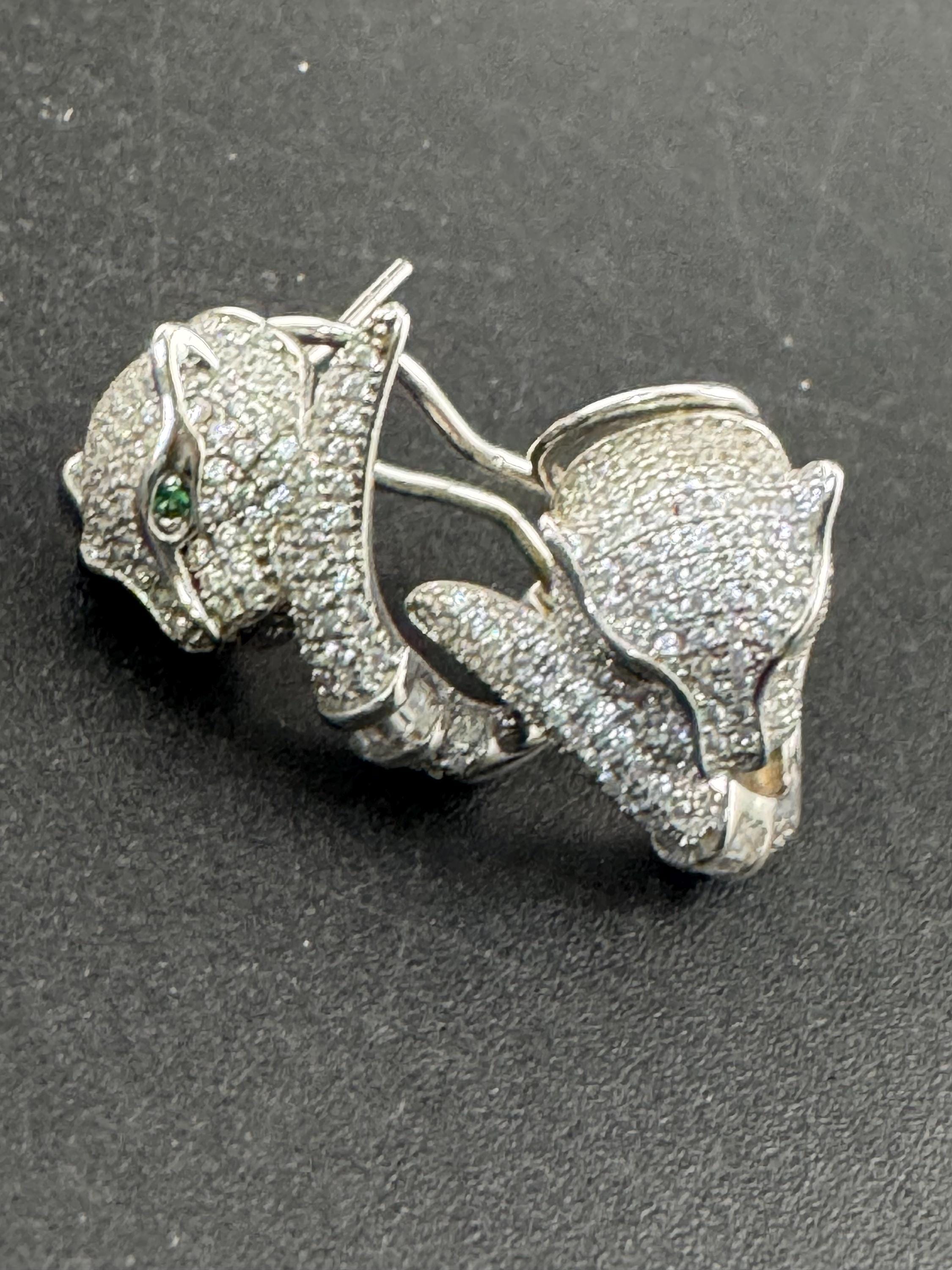 Sterling Silver Leopard Stud Earrings, Clear CZ Crystal, Big Cat Jewelry