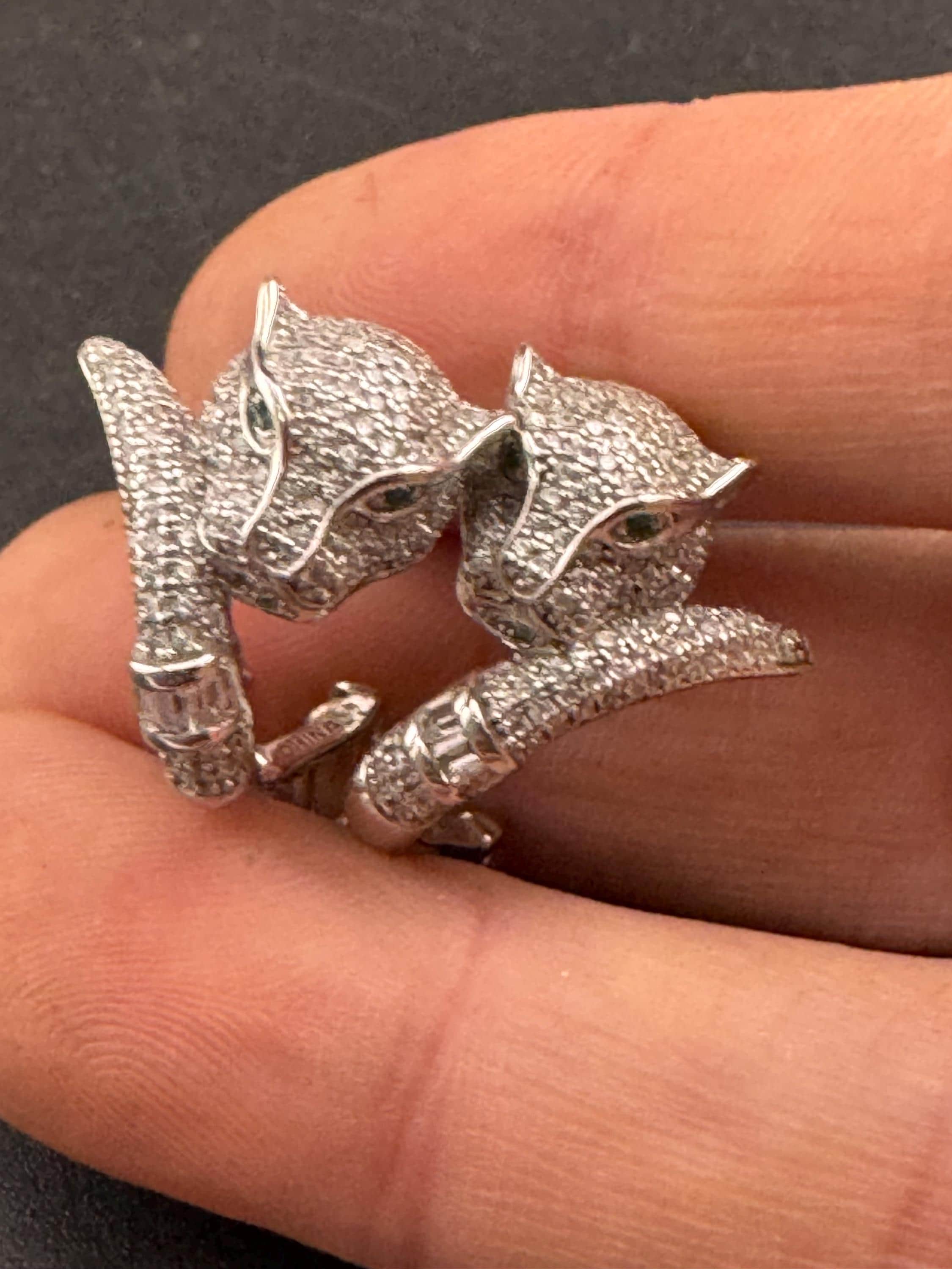 Sterling Silver Leopard Stud Earrings, Clear CZ Crystal, Big Cat Jewelry