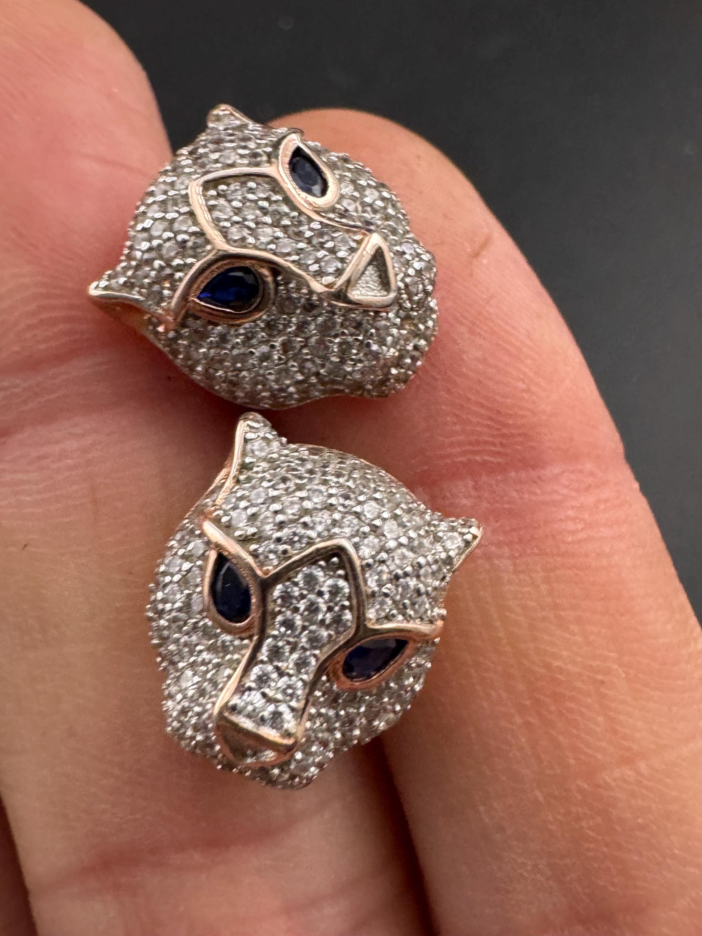 Sterling Silver Leopard Stud Earrings, Rose Gold Plated, CZ Crystal