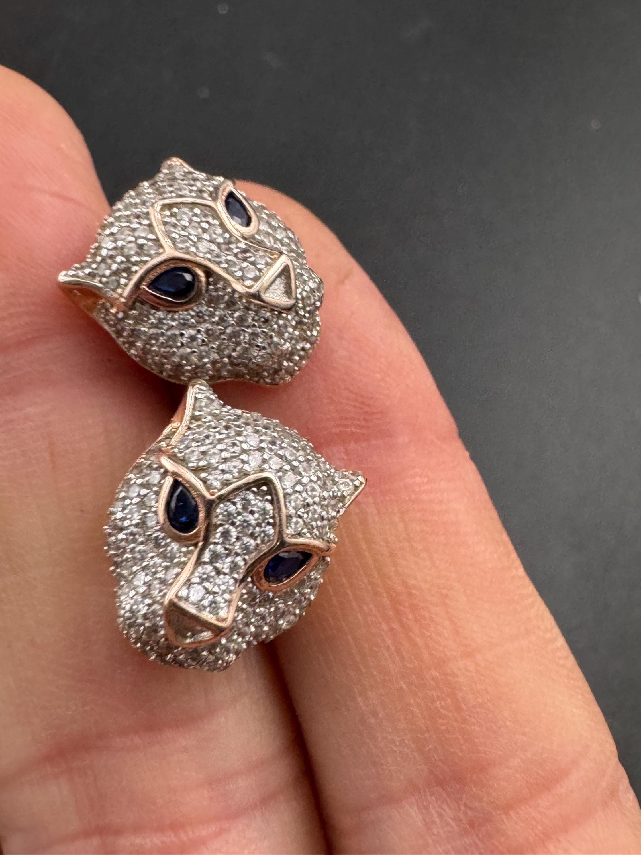 Sterling Silver Leopard Stud Earrings, Rose Gold Plated, CZ Crystal