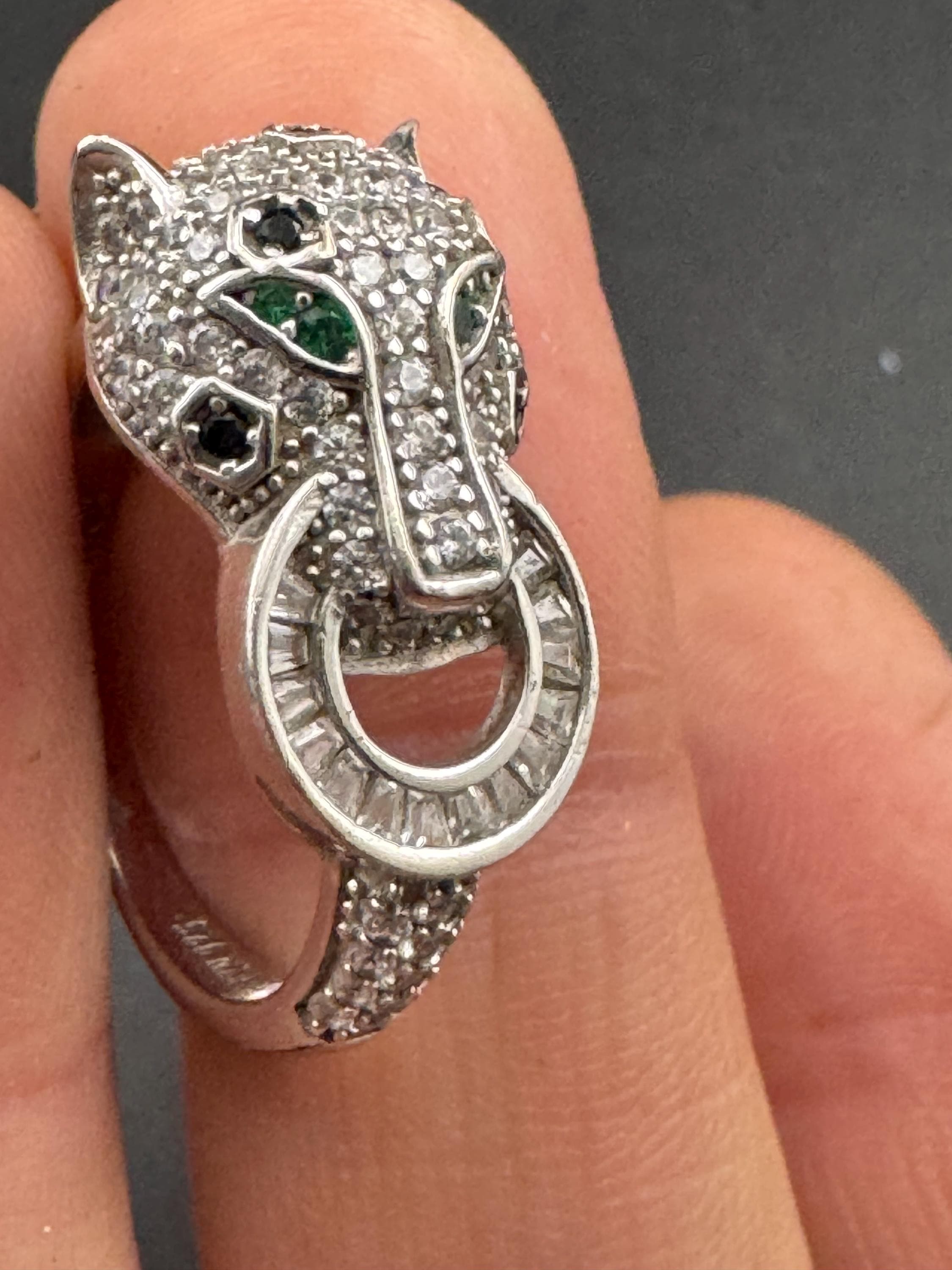 Sterling Silver CZ Panther Ring, Cote D Argent, Size Q