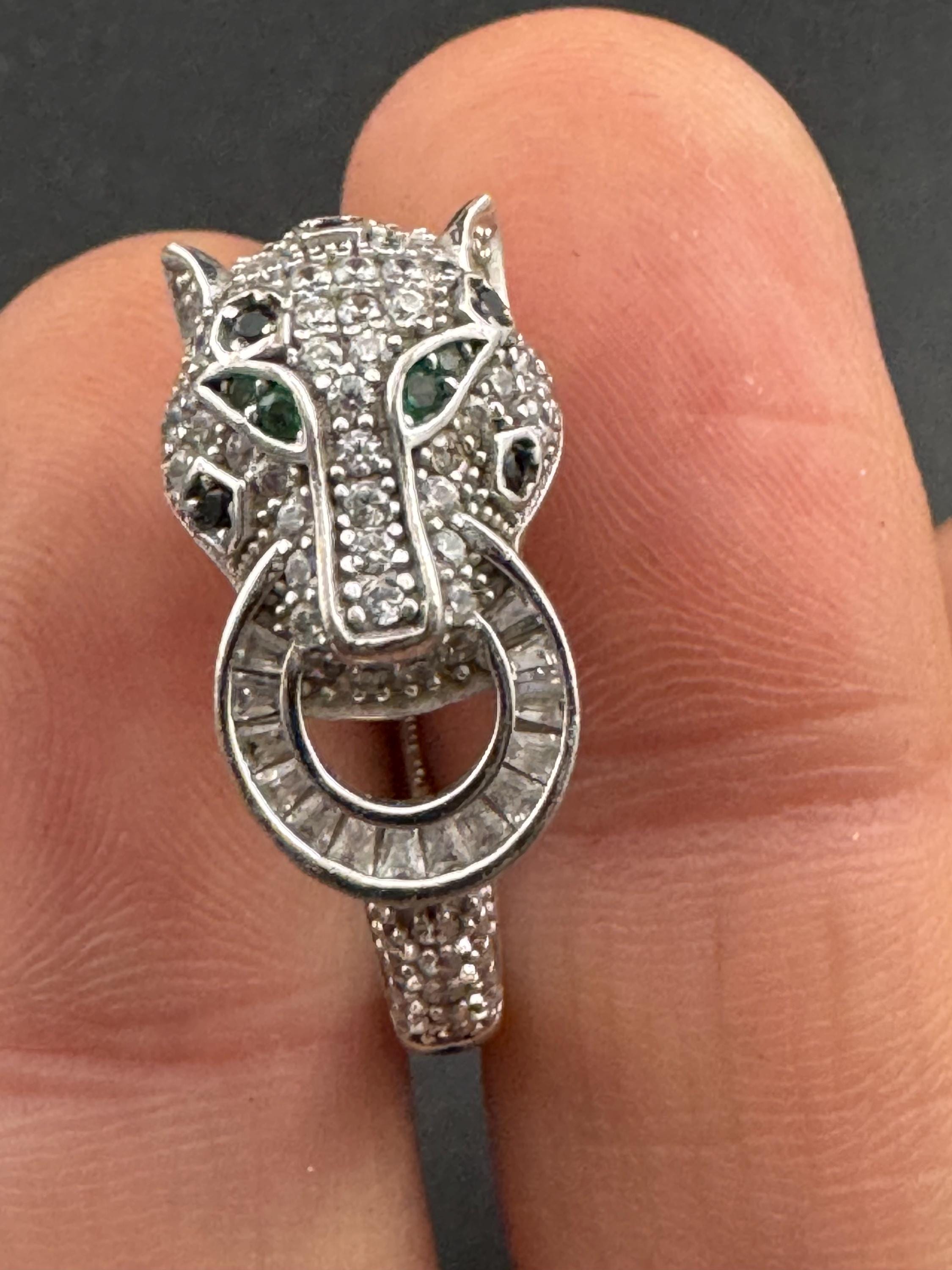 Sterling Silver CZ Panther Ring, Cote D Argent, Size Q