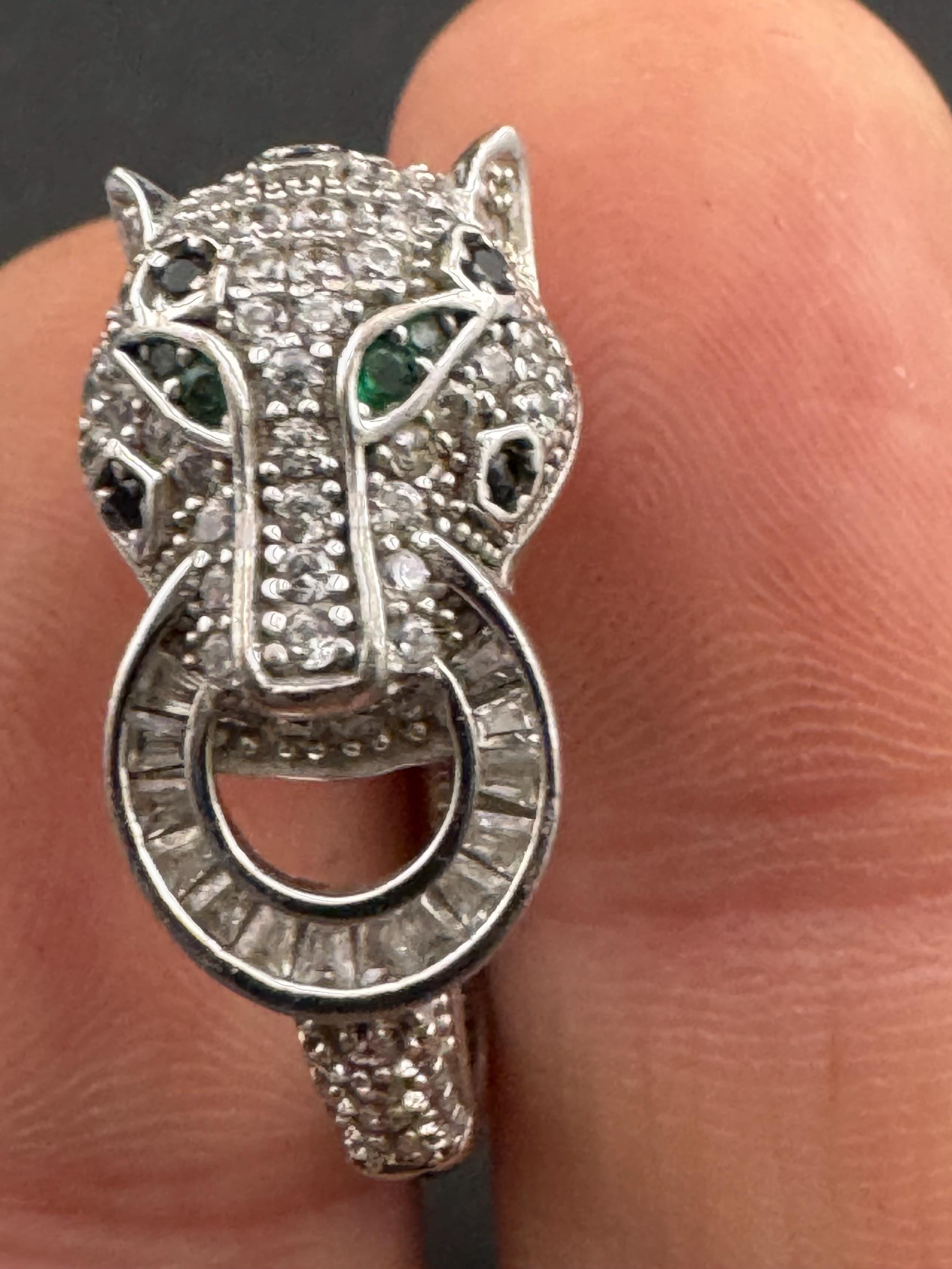 Sterling Silver CZ Panther Ring, Cote D Argent, Size Q