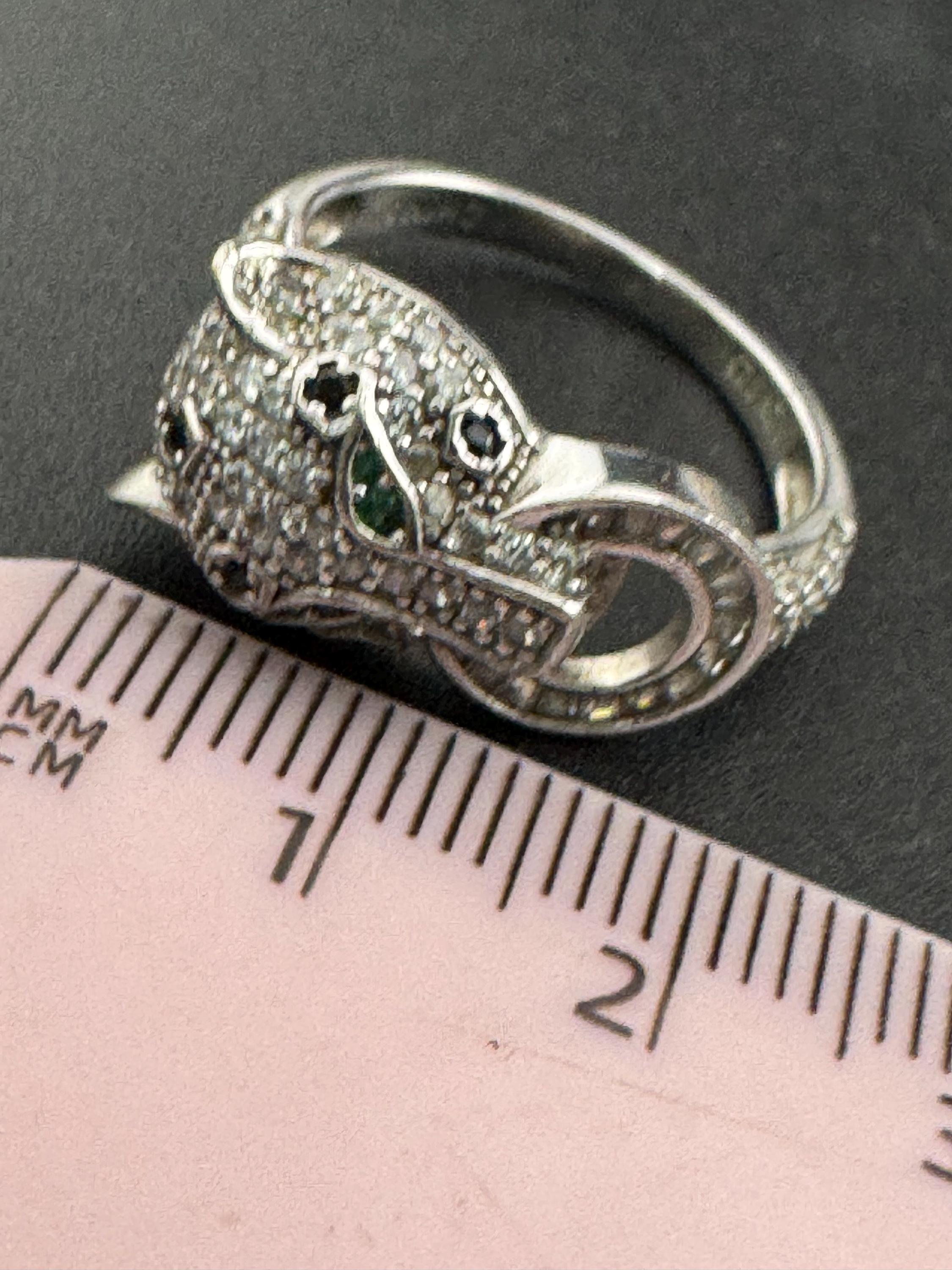 Sterling Silver CZ Panther Ring, Cote D Argent, Size Q