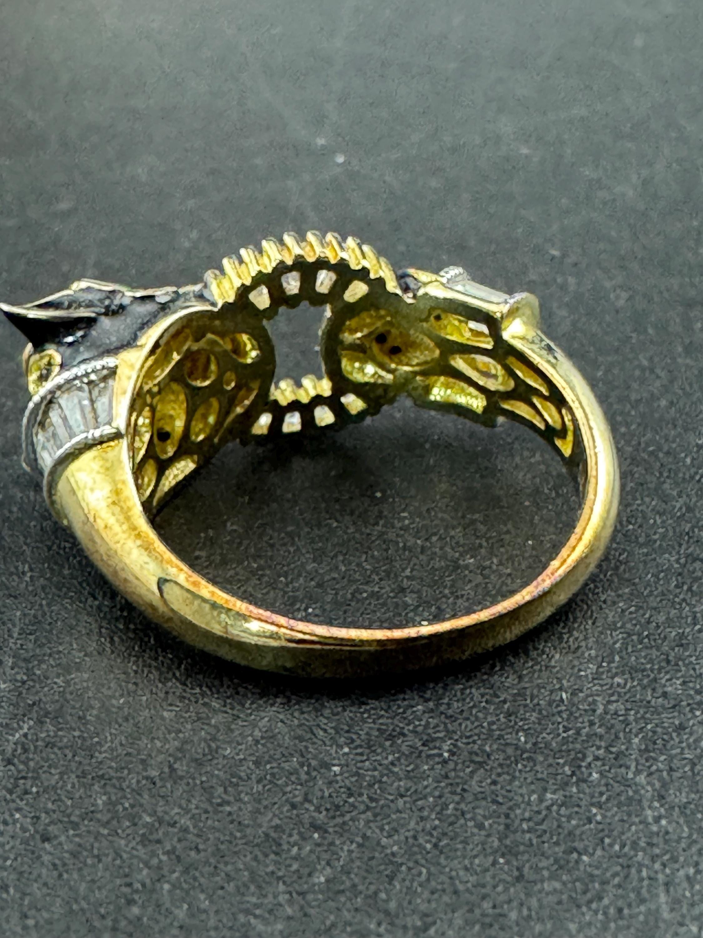 Gold over Sterling Silver Leopard Ring, Black Enamel CZ