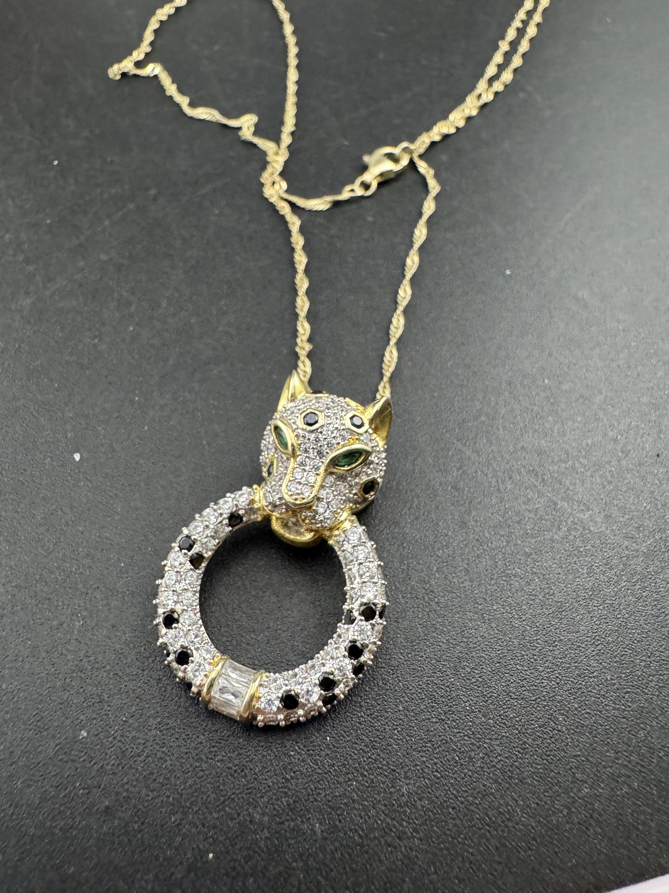 CZ Leopard Pendant Necklace – Gold on 925 Sterling Silver, 44cm
