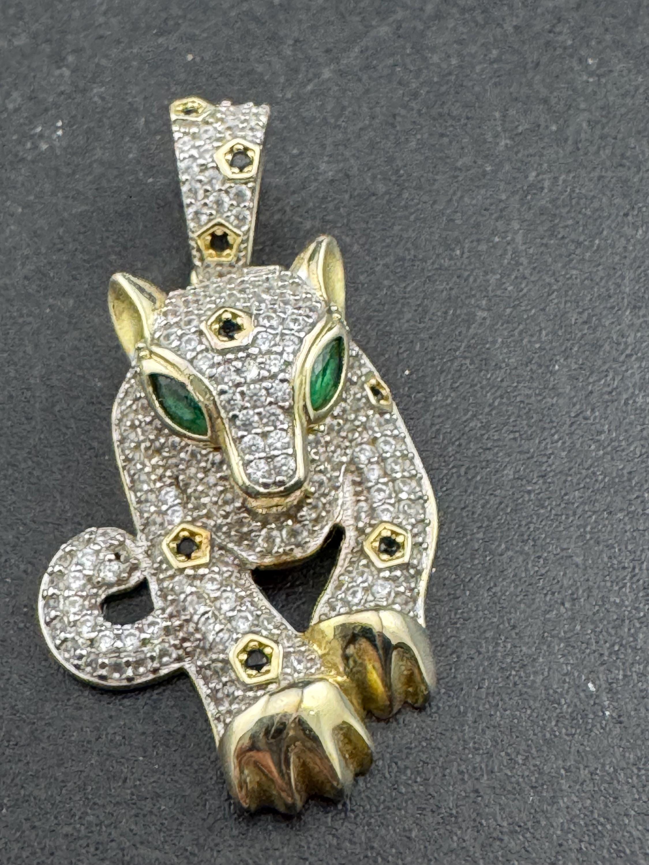 CZ Leopard Pendant - Gold on Sterling Silver Big Cat Necklace