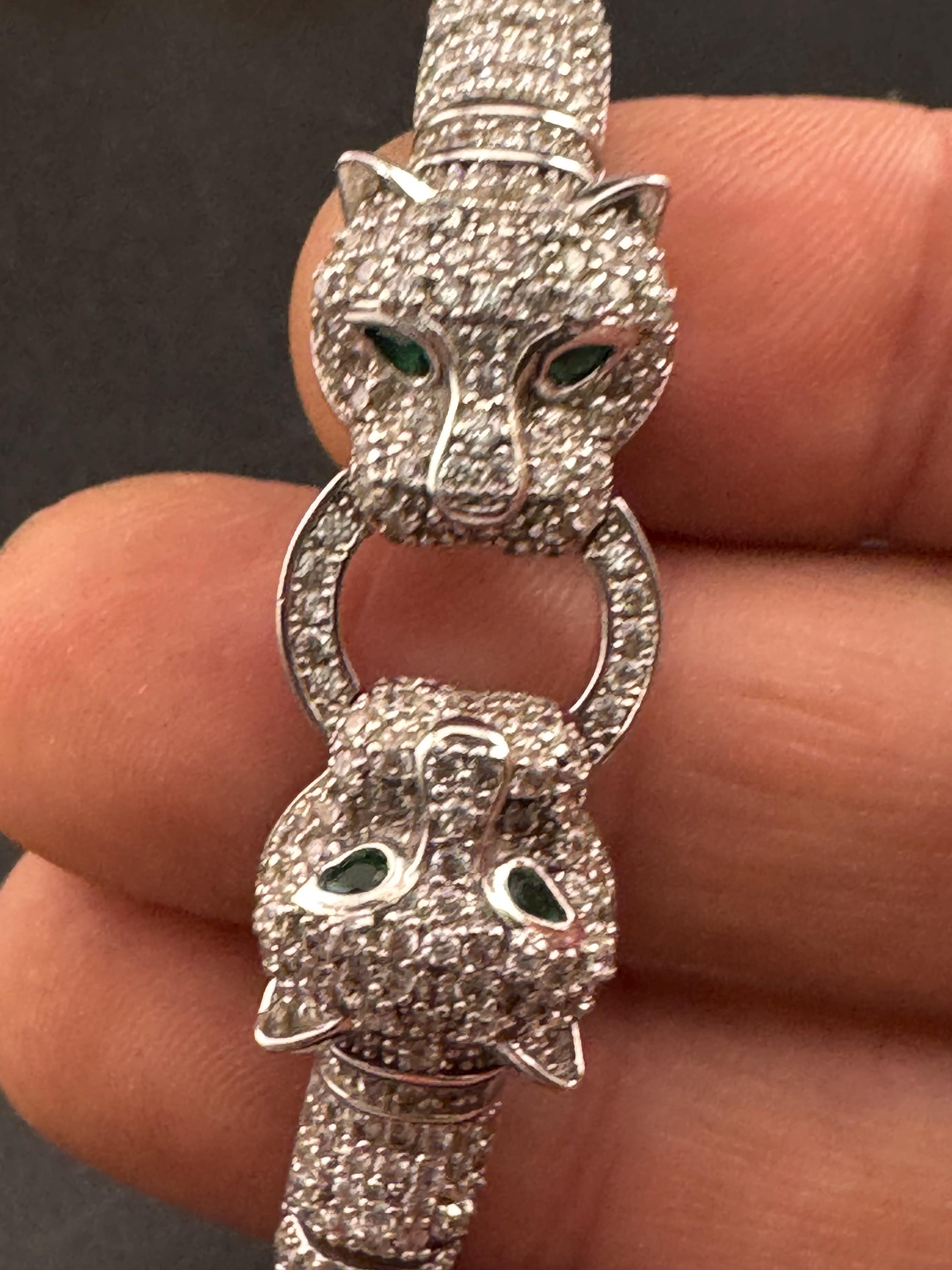 CZ Sterling Silver Leopard Head Bracelet, Cote D Argent