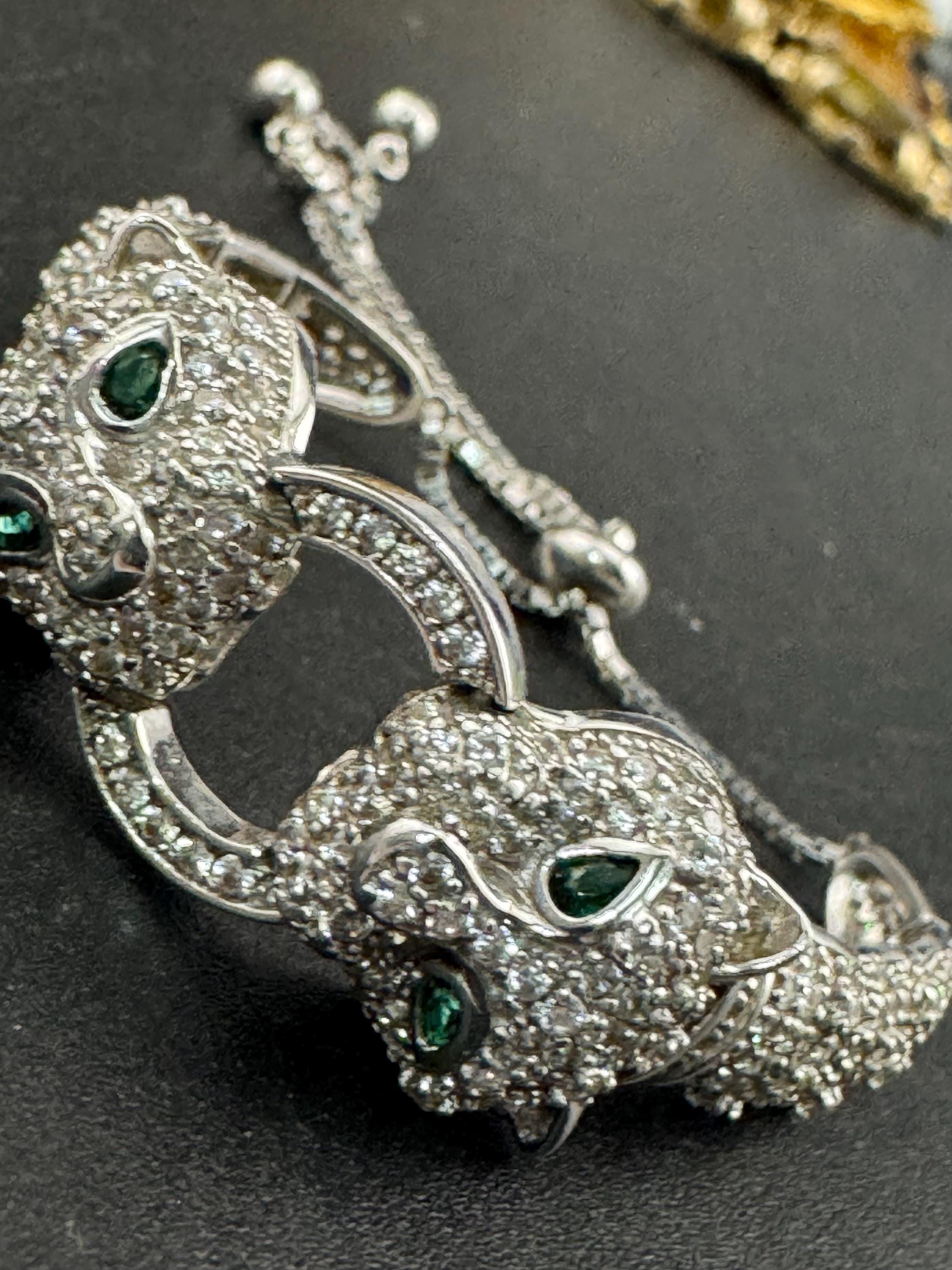 CZ Sterling Silver Leopard Head Bracelet, Cote D Argent