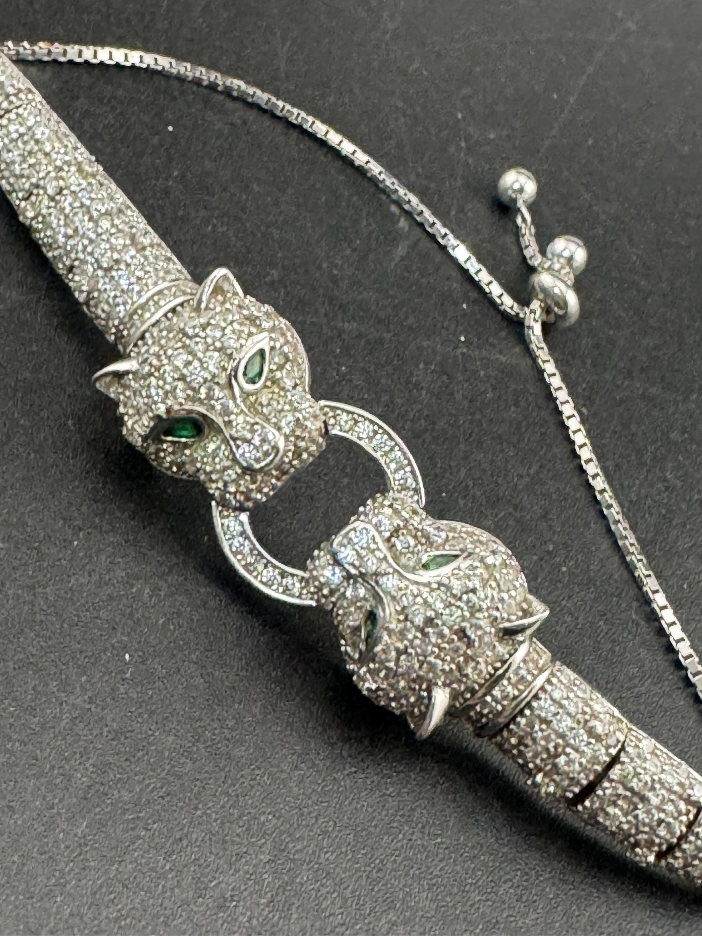 CZ Sterling Silver Leopard Head Bracelet, Cote D Argent