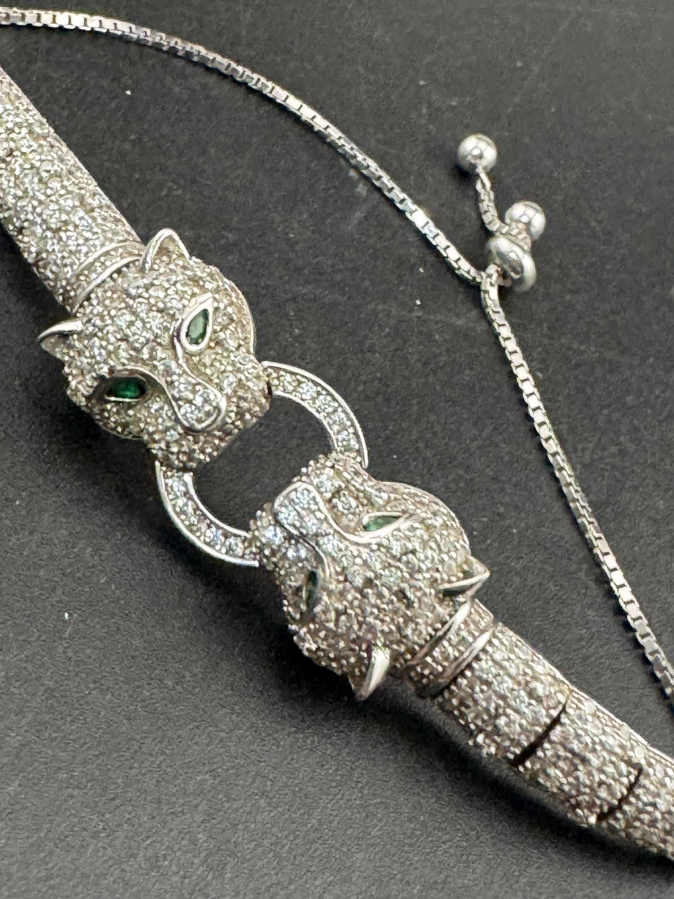 CZ Sterling Silver Leopard Head Bracelet, Cote D Argent