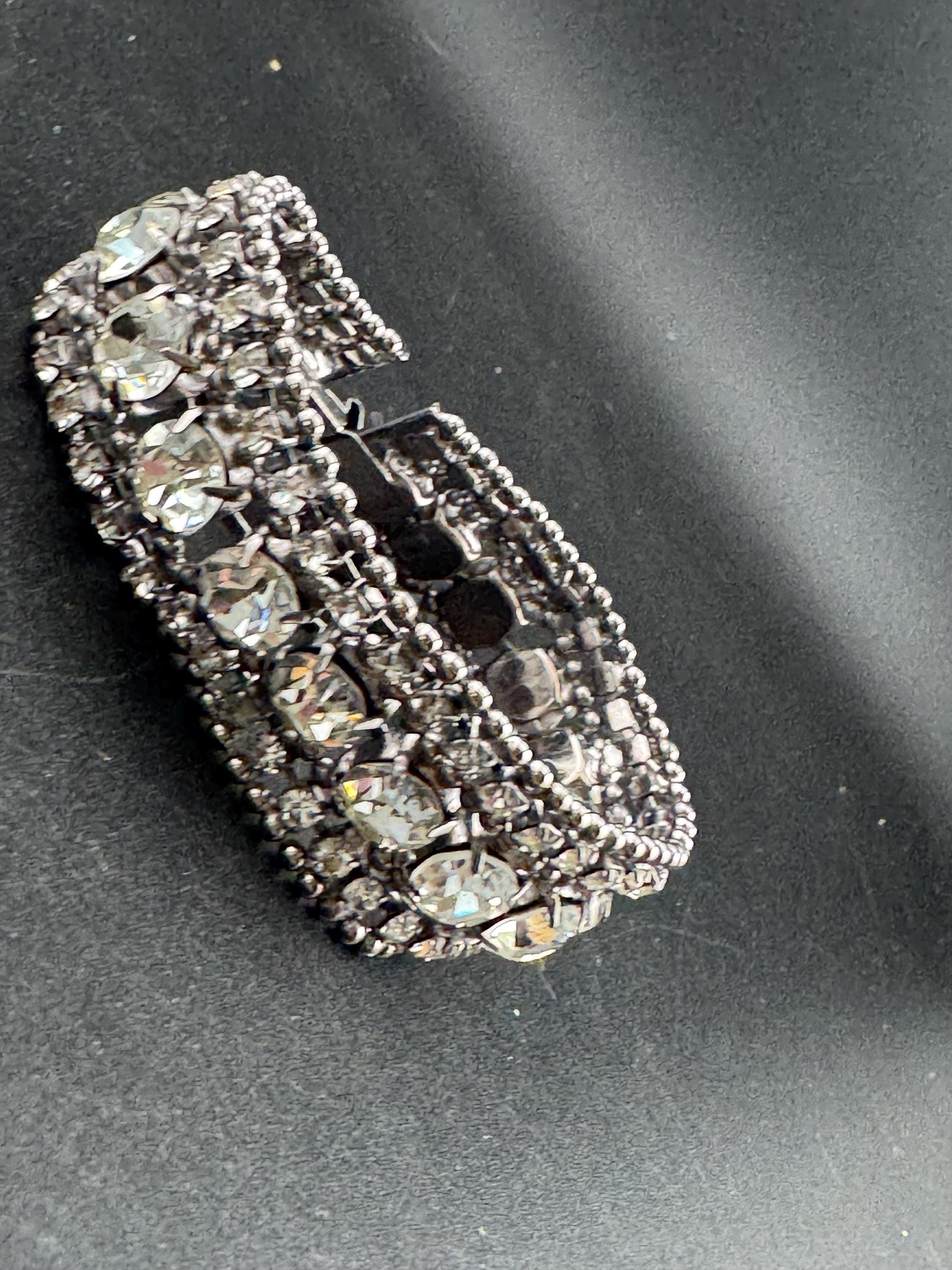 Vintage 2.5cm wide silver clear diamanté crystal cocktail tennis bracelet