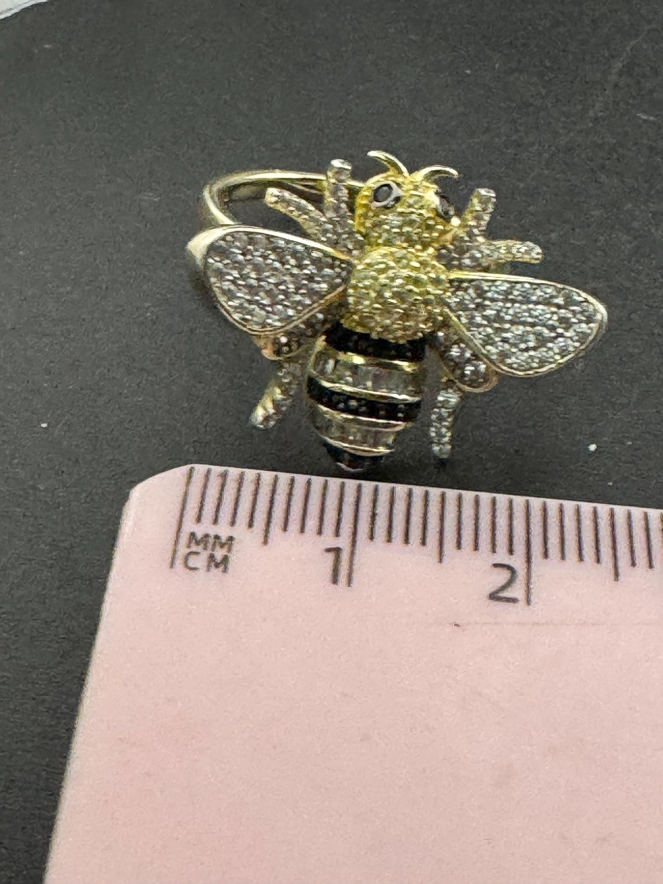 CZ Bee Ring, Gold Plated Sterling Silver, UK Size O