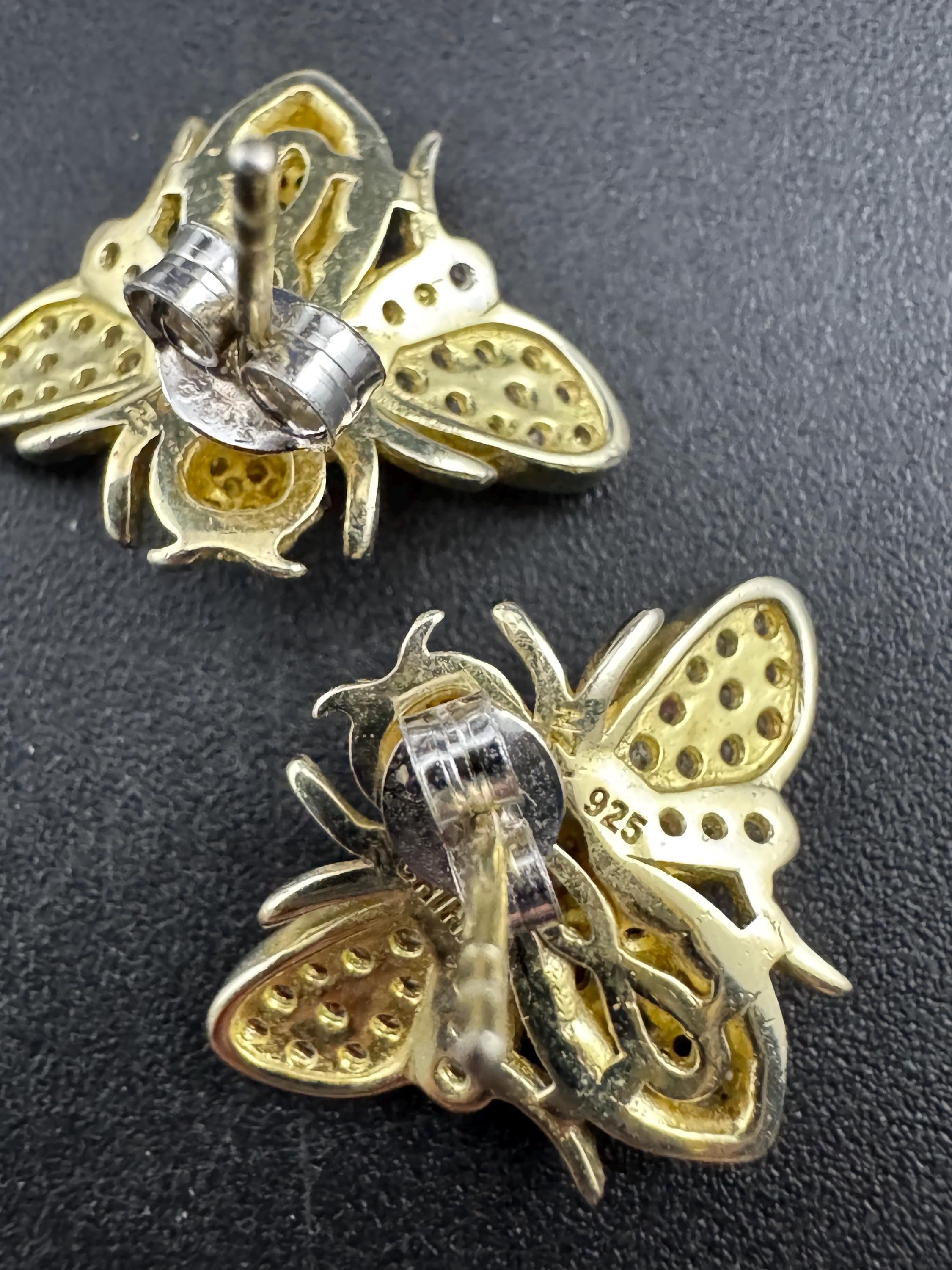 925 gold vermeil cz enamel Bee stud earrings, sterling silver by cote d argent