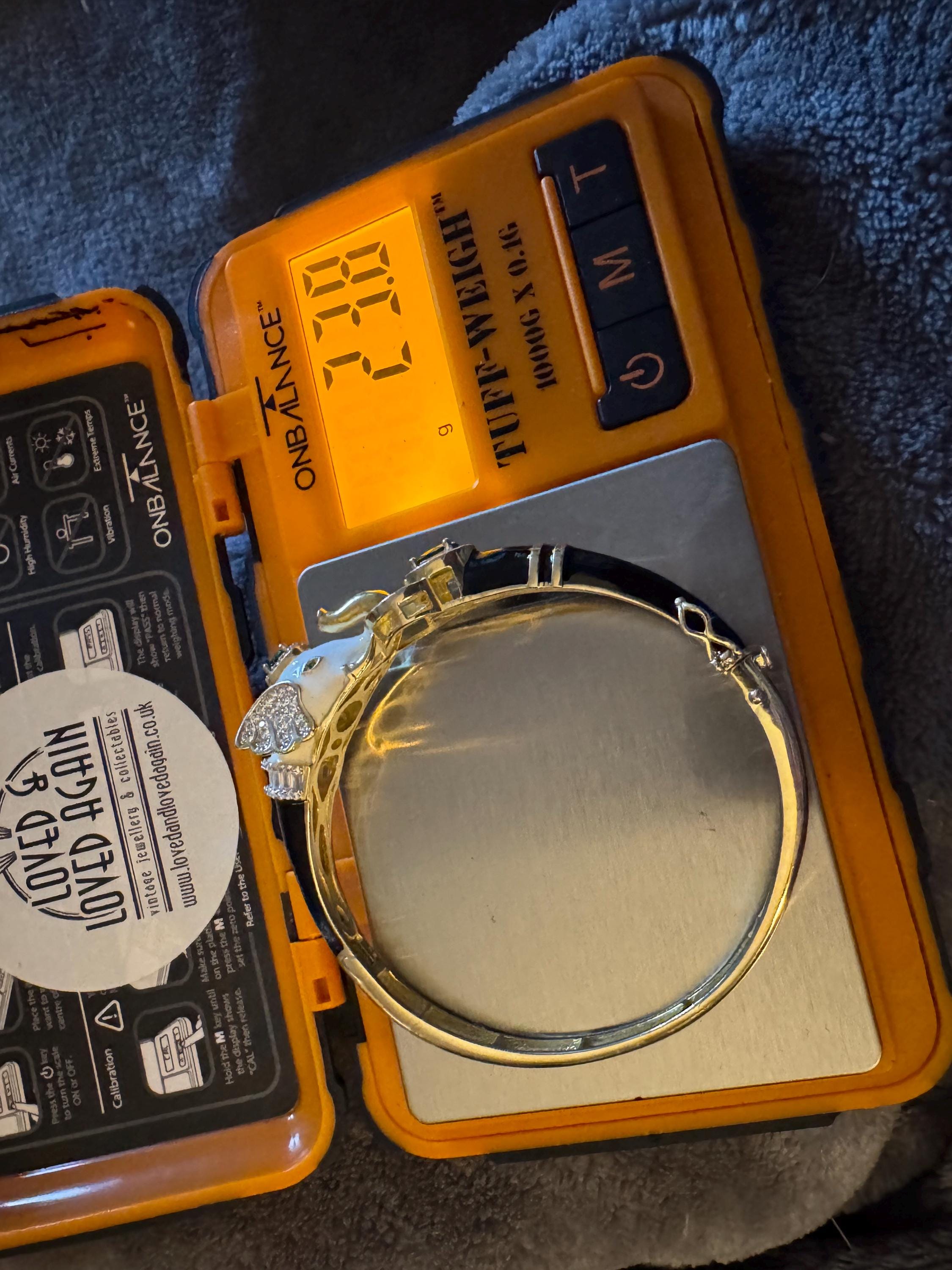 Enamel Elephant Bangle, CZ, Gold over Sterling Silver