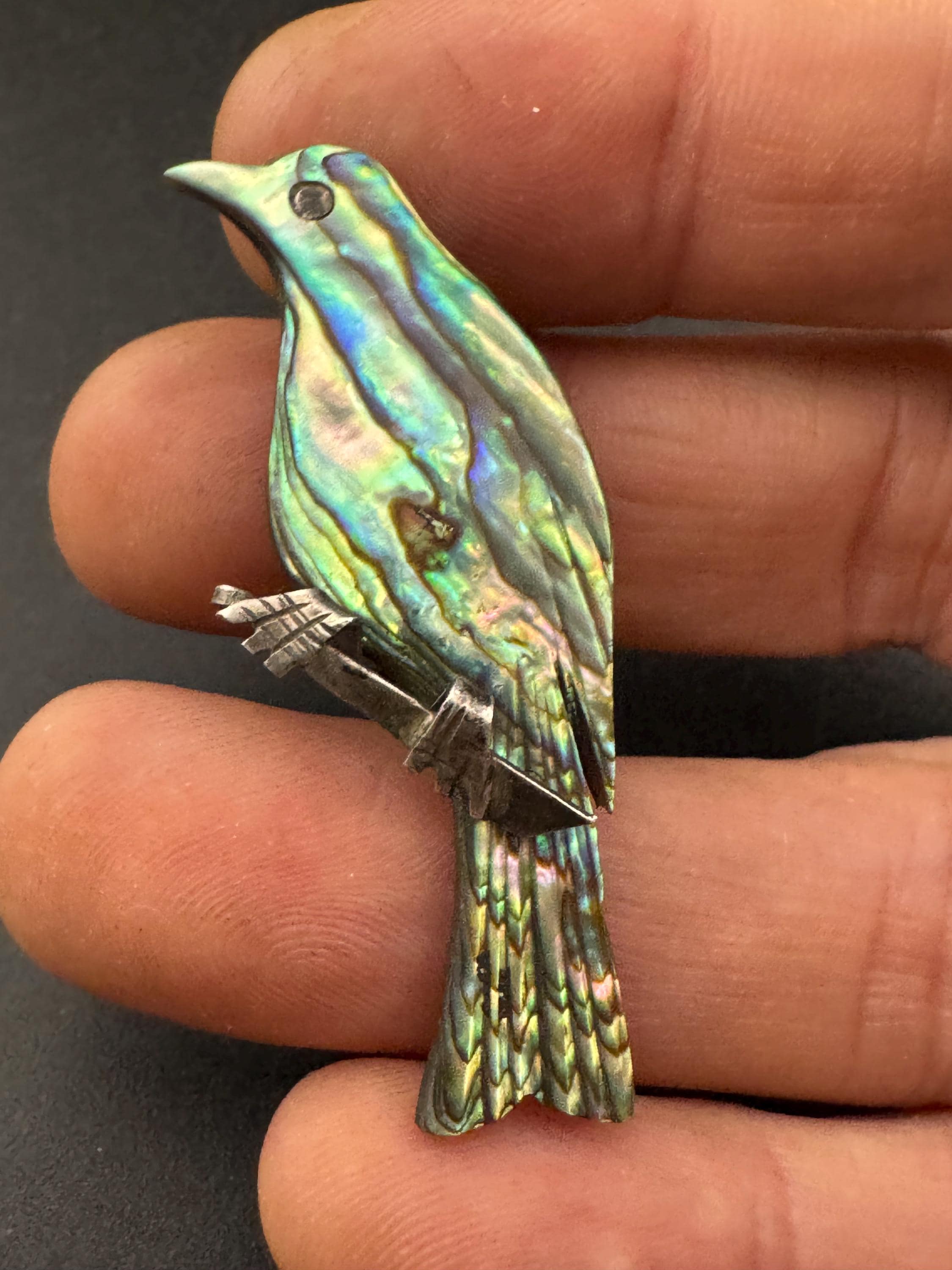 925 abalone shell bird Brooch, sterling silver