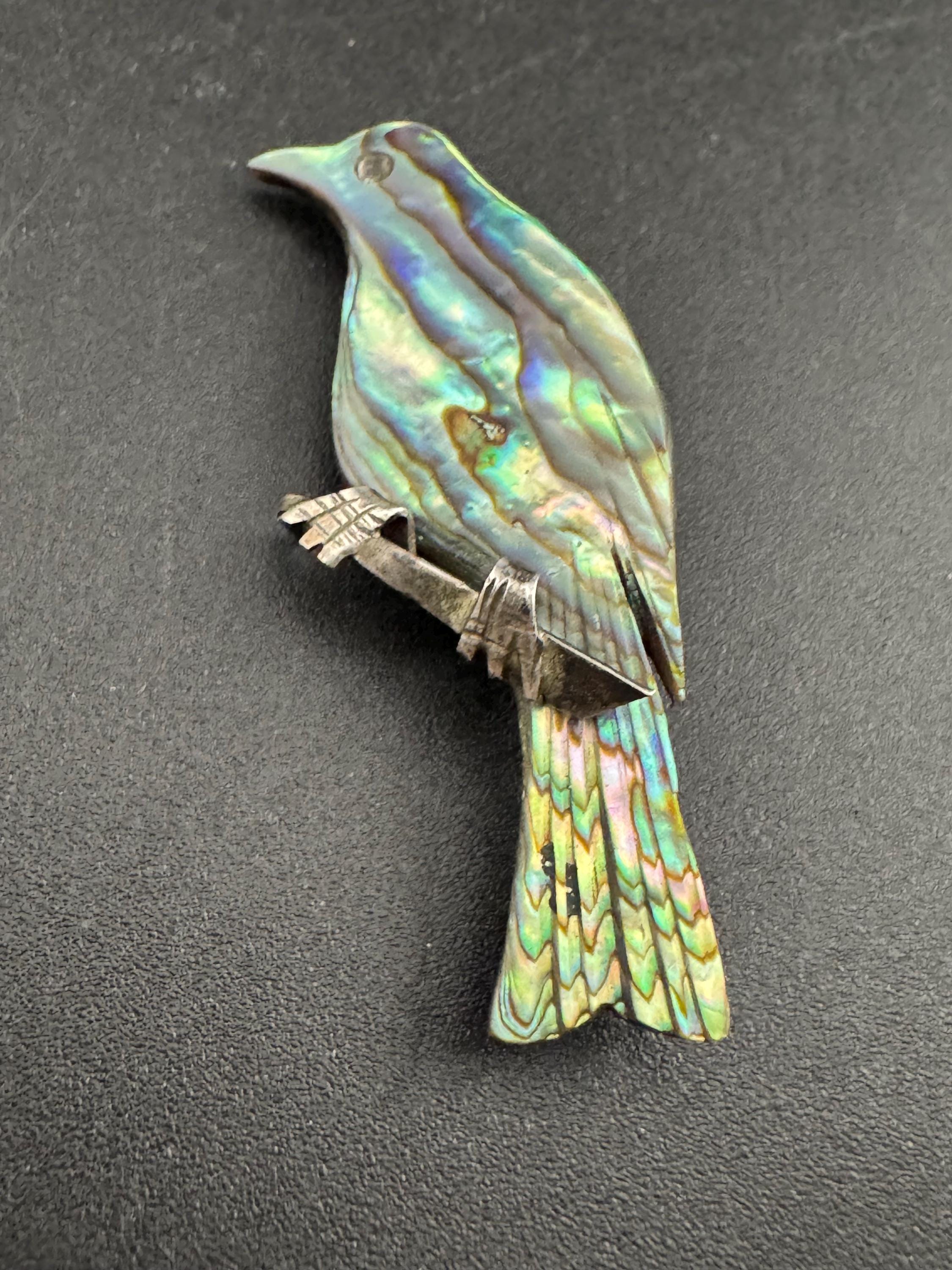 925 abalone shell bird Brooch, sterling silver