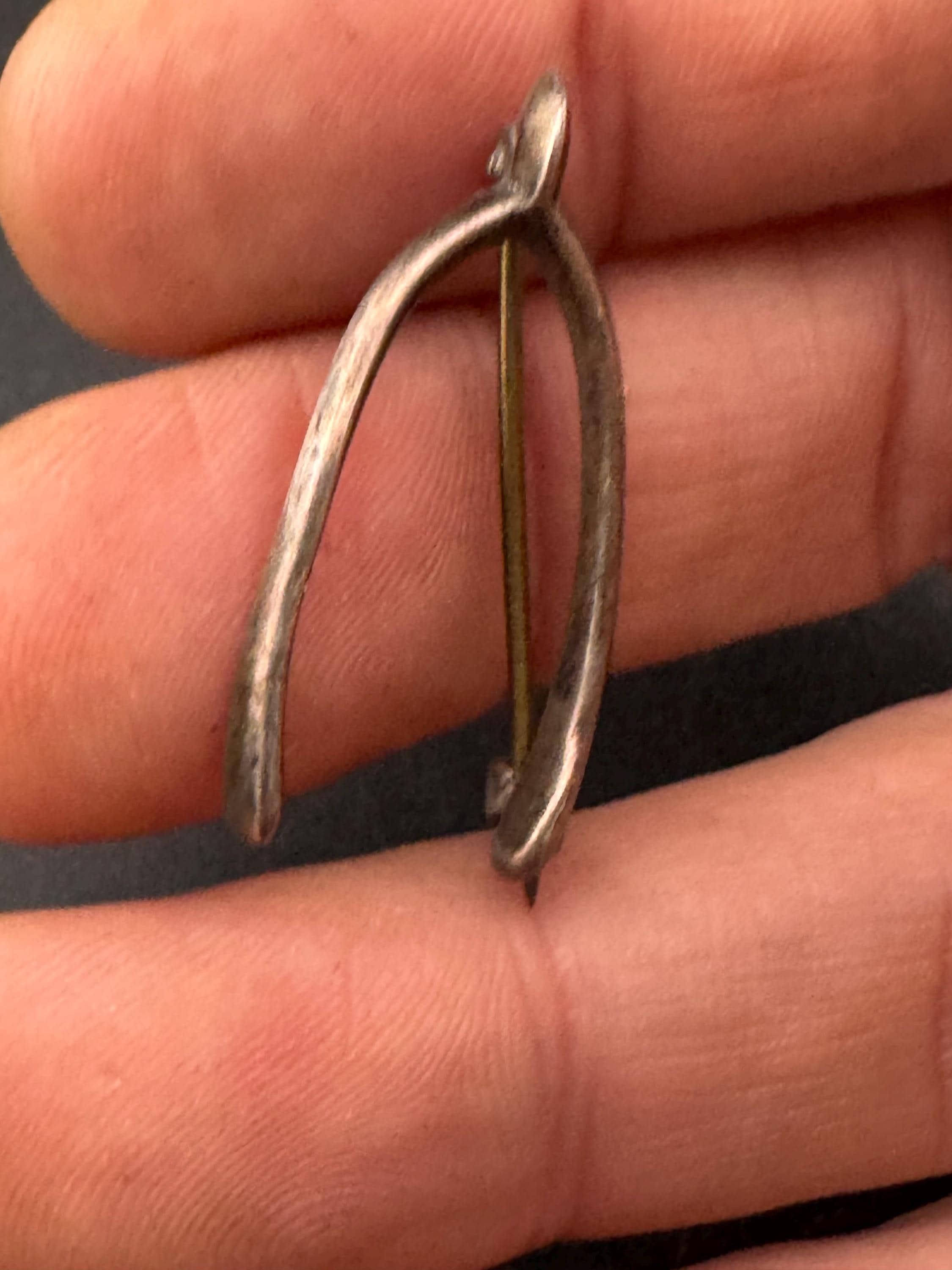 Antique good Luck Wishbone sterling silver brooch