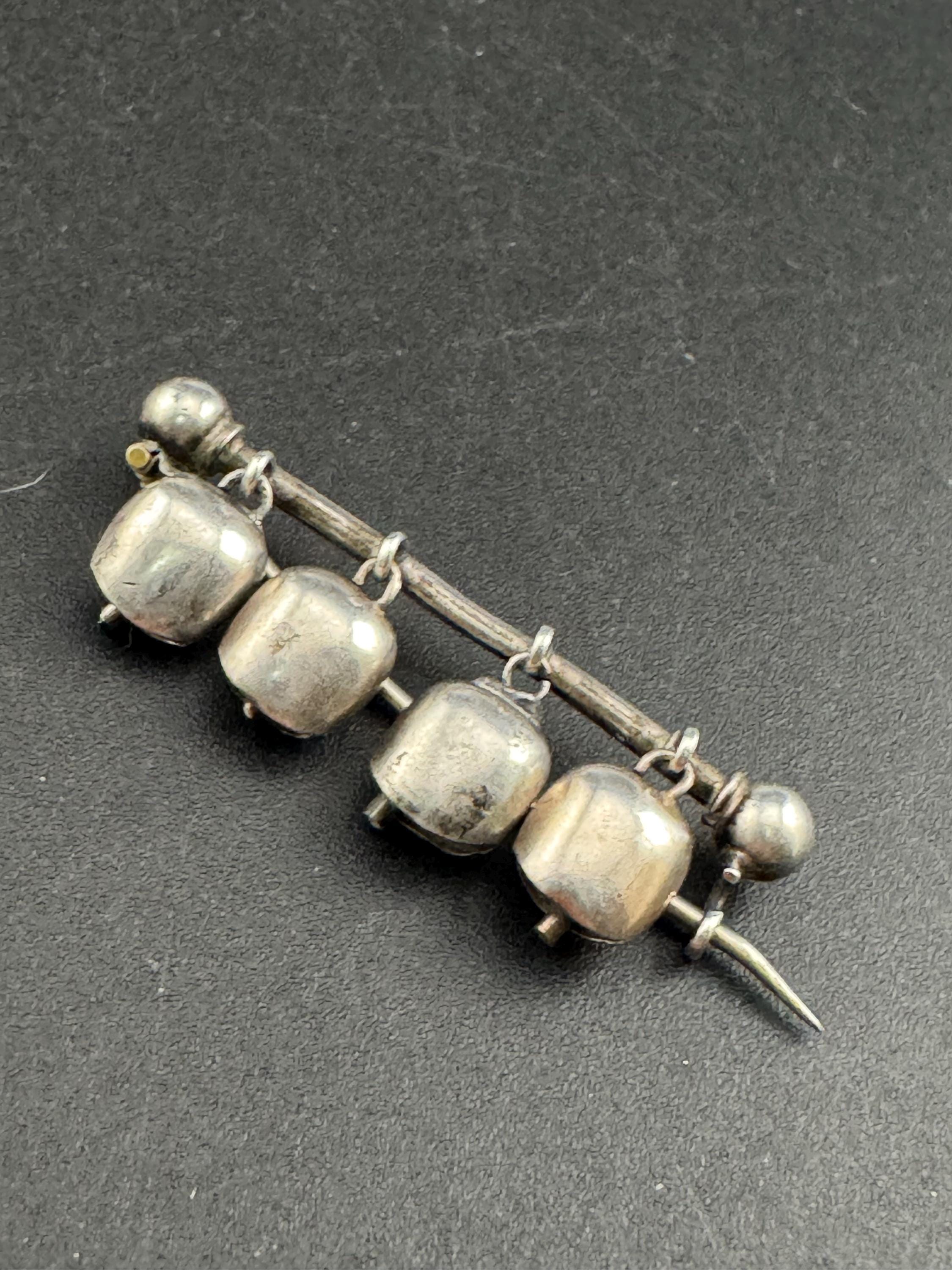 Sterling 925 silver cow bell alpine bar brooch, Edwardian