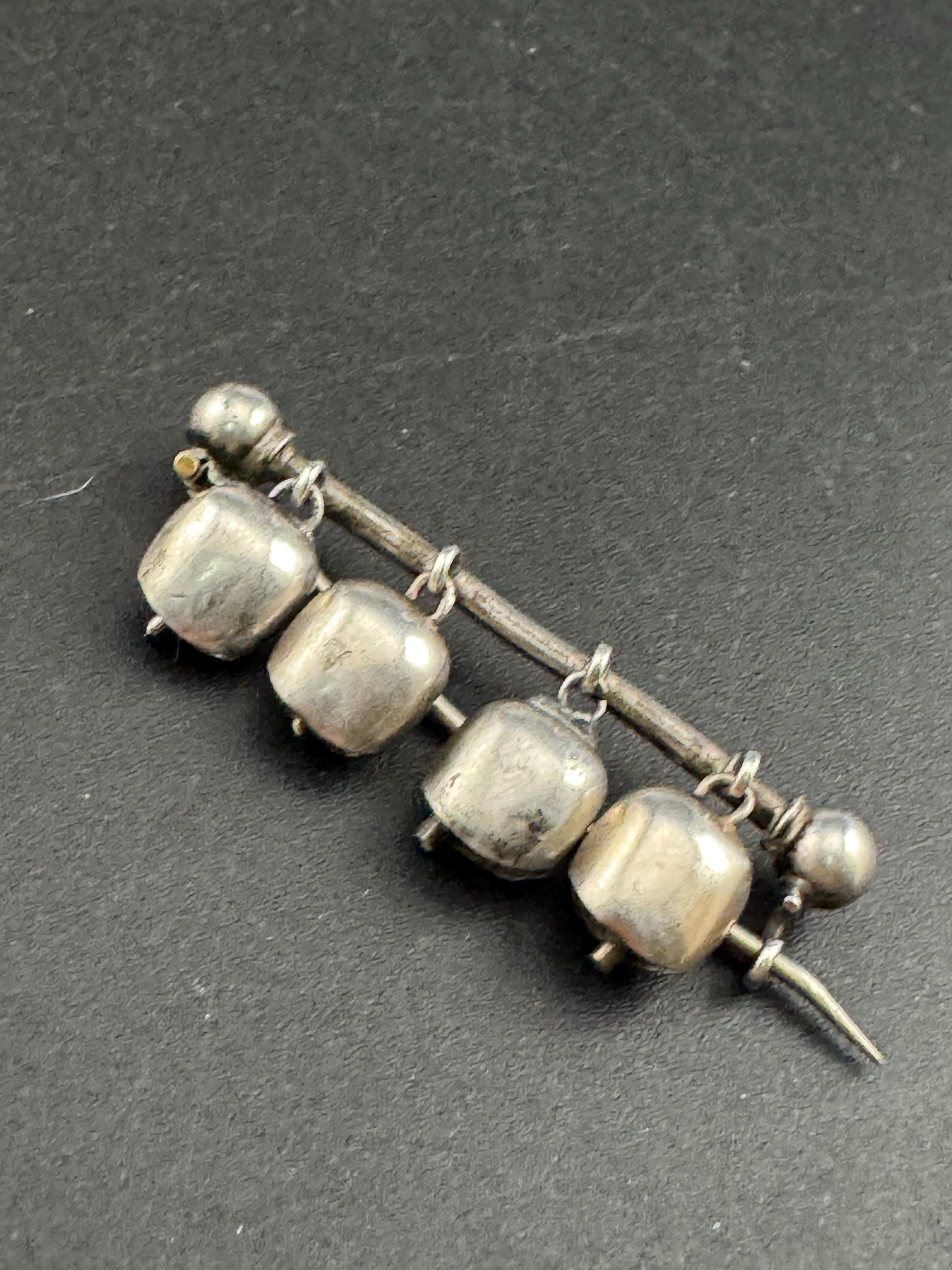Sterling 925 silver cow bell alpine bar brooch, Edwardian