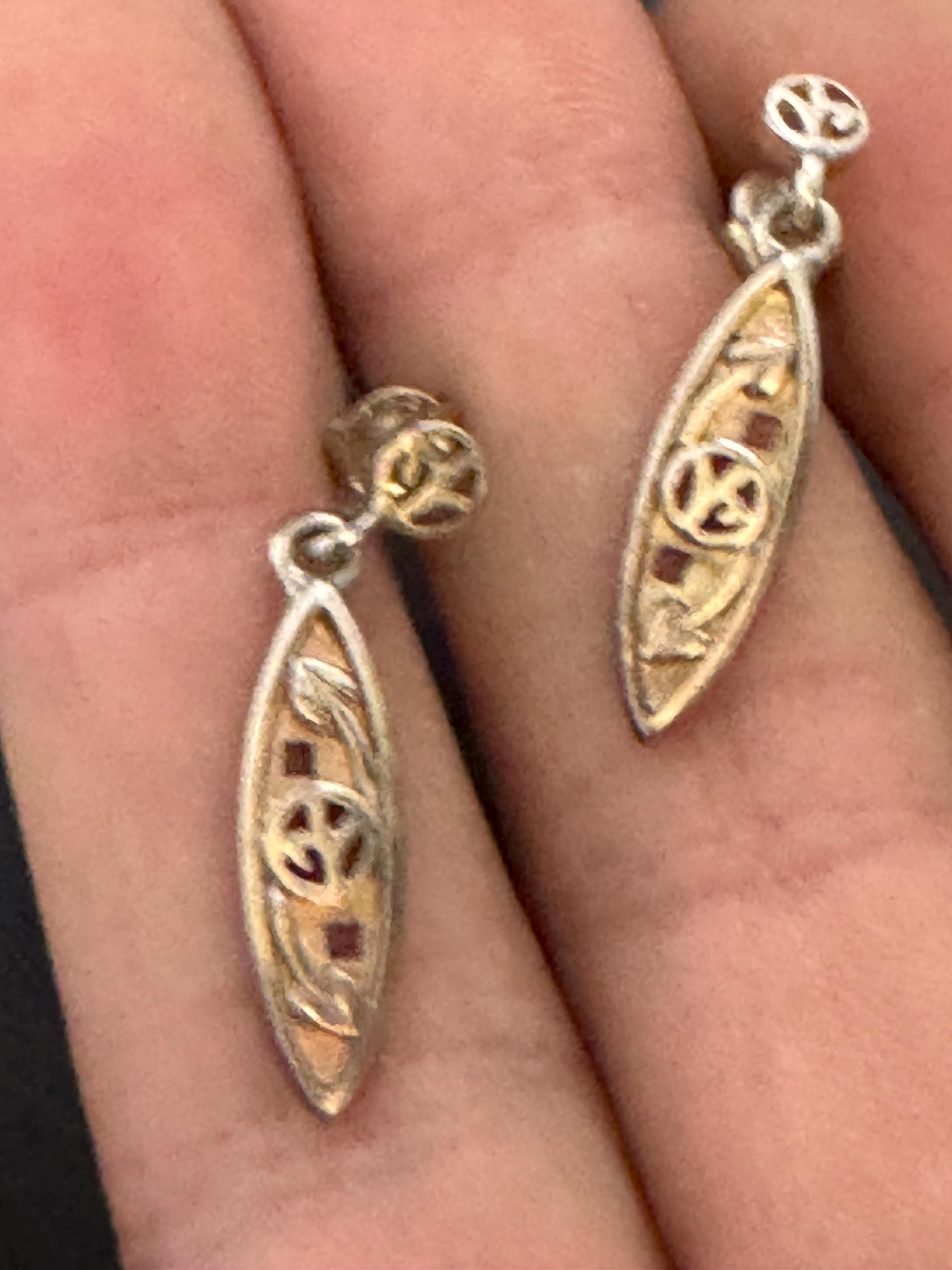 Vintage Sterling Silver drop Earrings, Art nouveau style 925