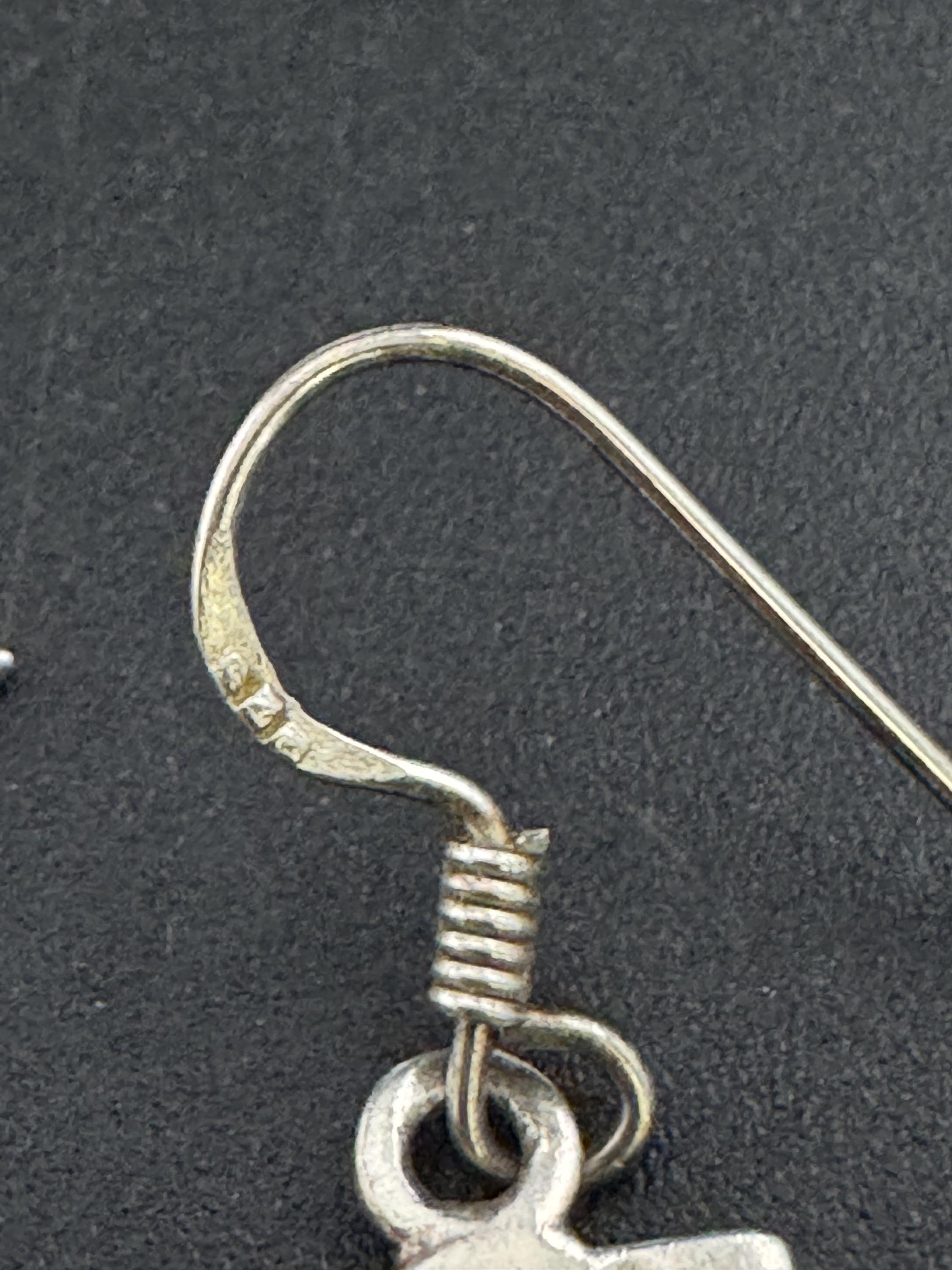 Vintage Sterling Silver rectangular drop Earrings, Art nouveau openwork 925